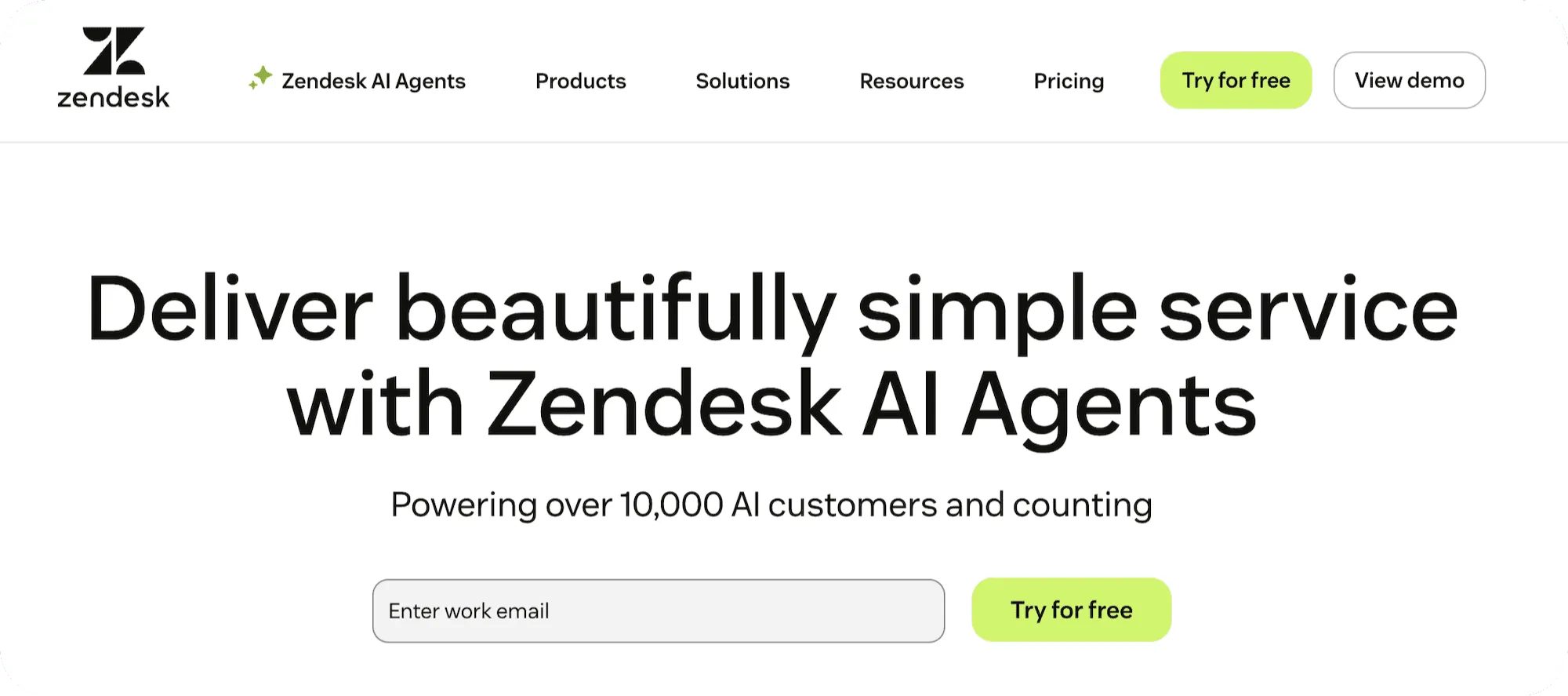 Zendesk homepage: Deliver beautifully simple service with Zendesk AI Agents