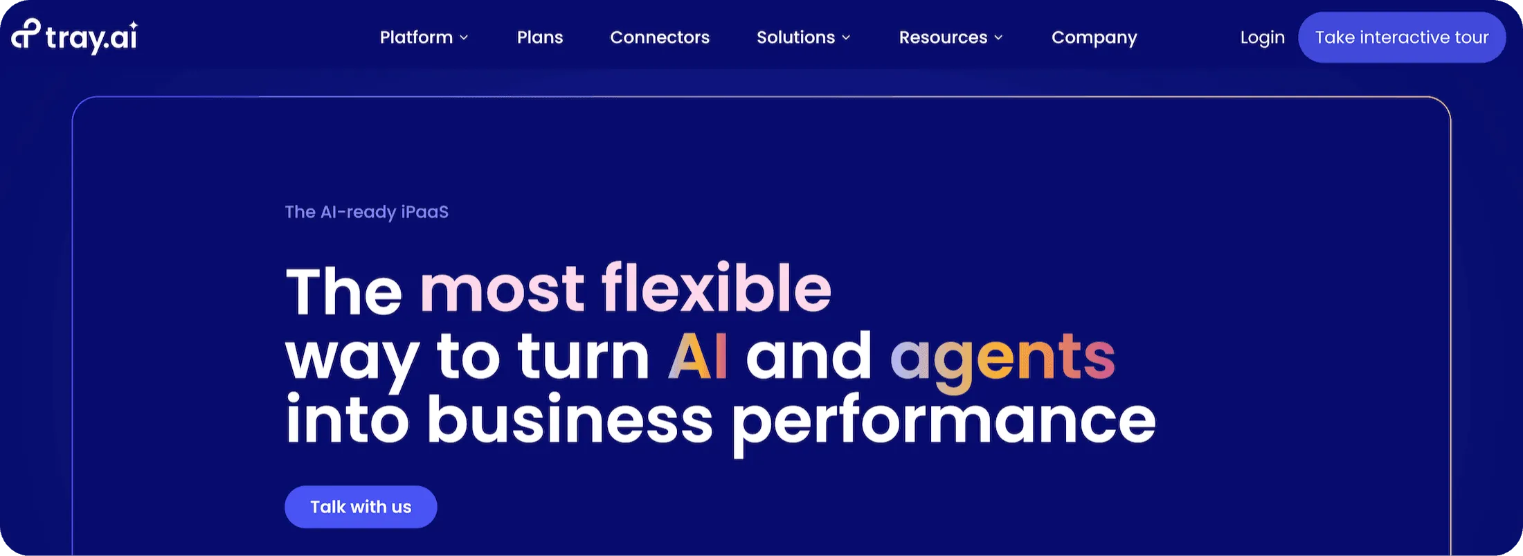 Tray homepage: The most flexible way to turn AI and agents into business performance