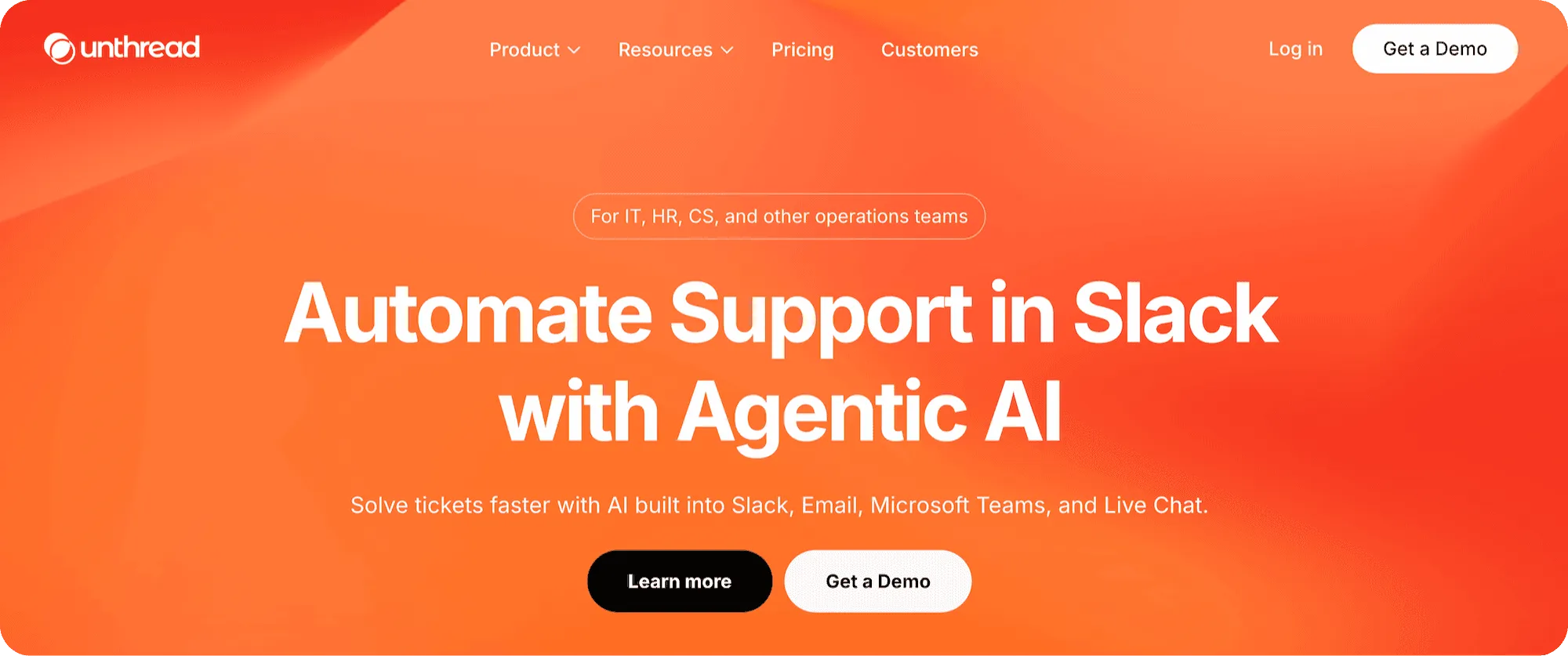 Unthread homepage: Automate Support in Slack with Agentic AI