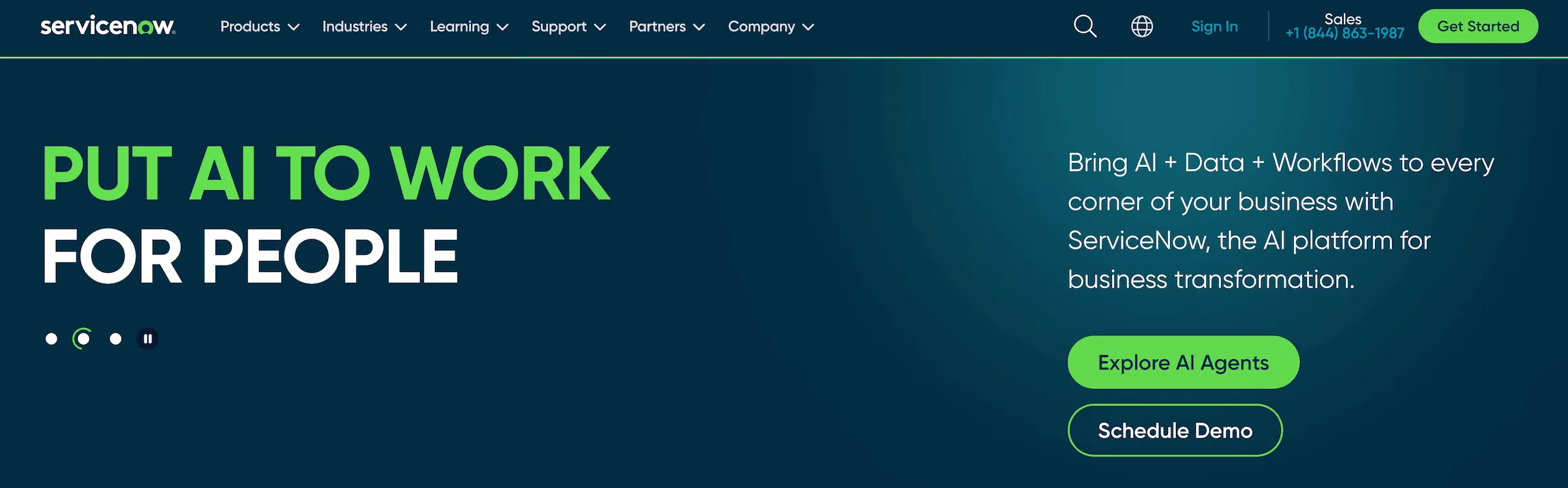 ServiceNow homepage: Put AI to Work for People