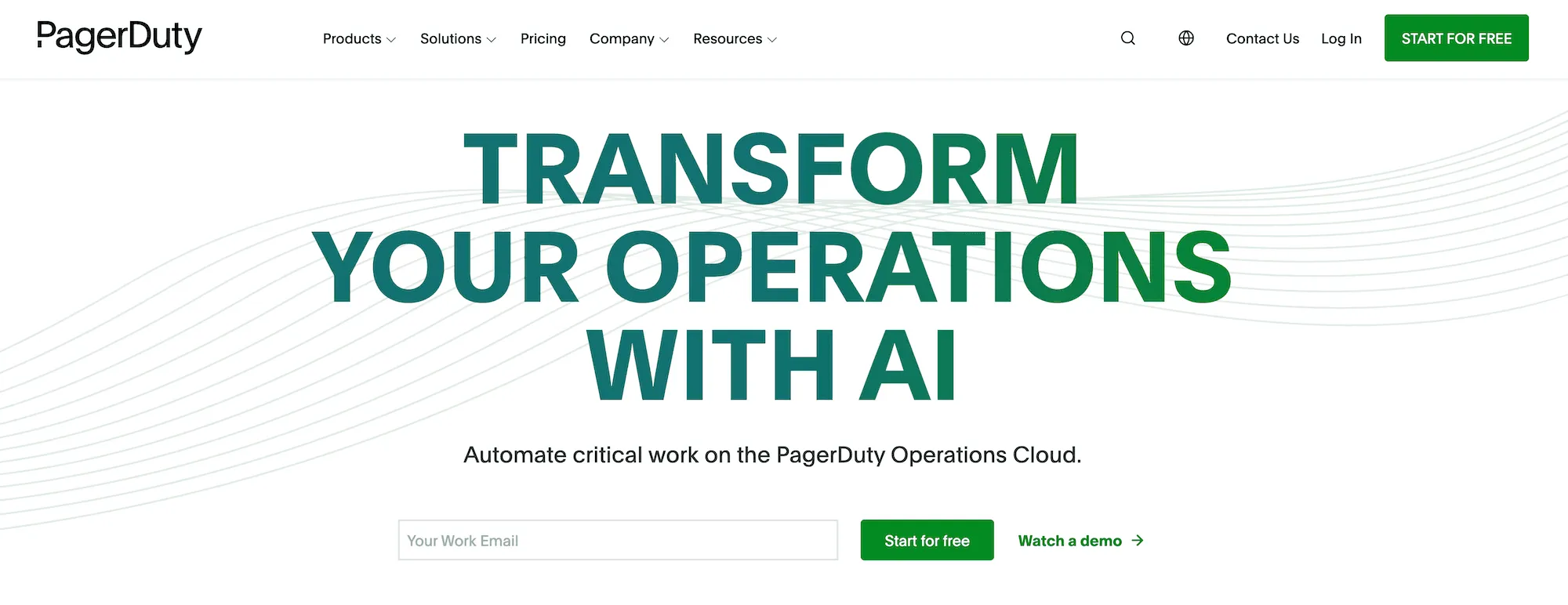 PagerDuty homepage: Transform your operations with AI