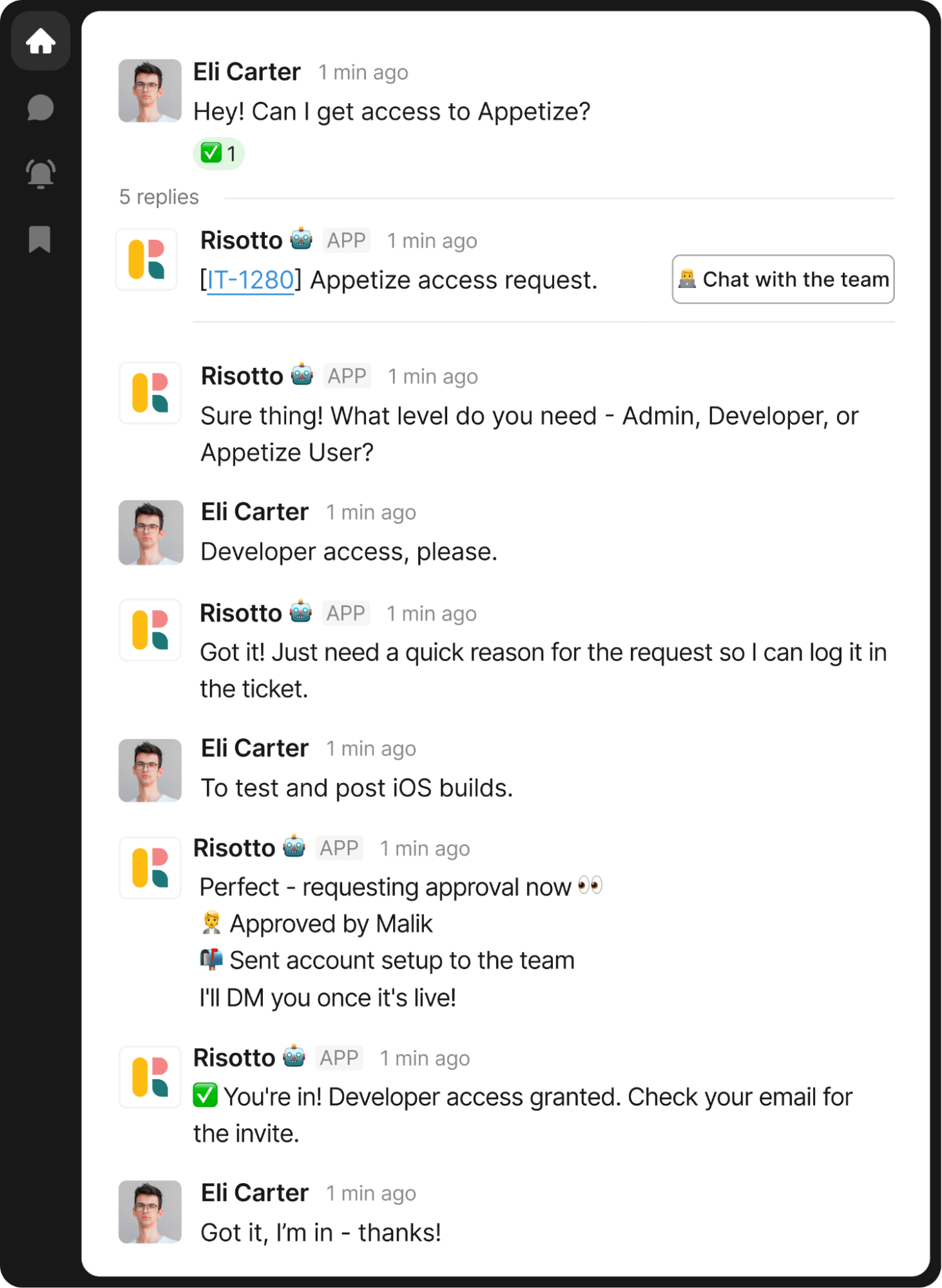 Risotto App: Appetize Access for Eli Carter
