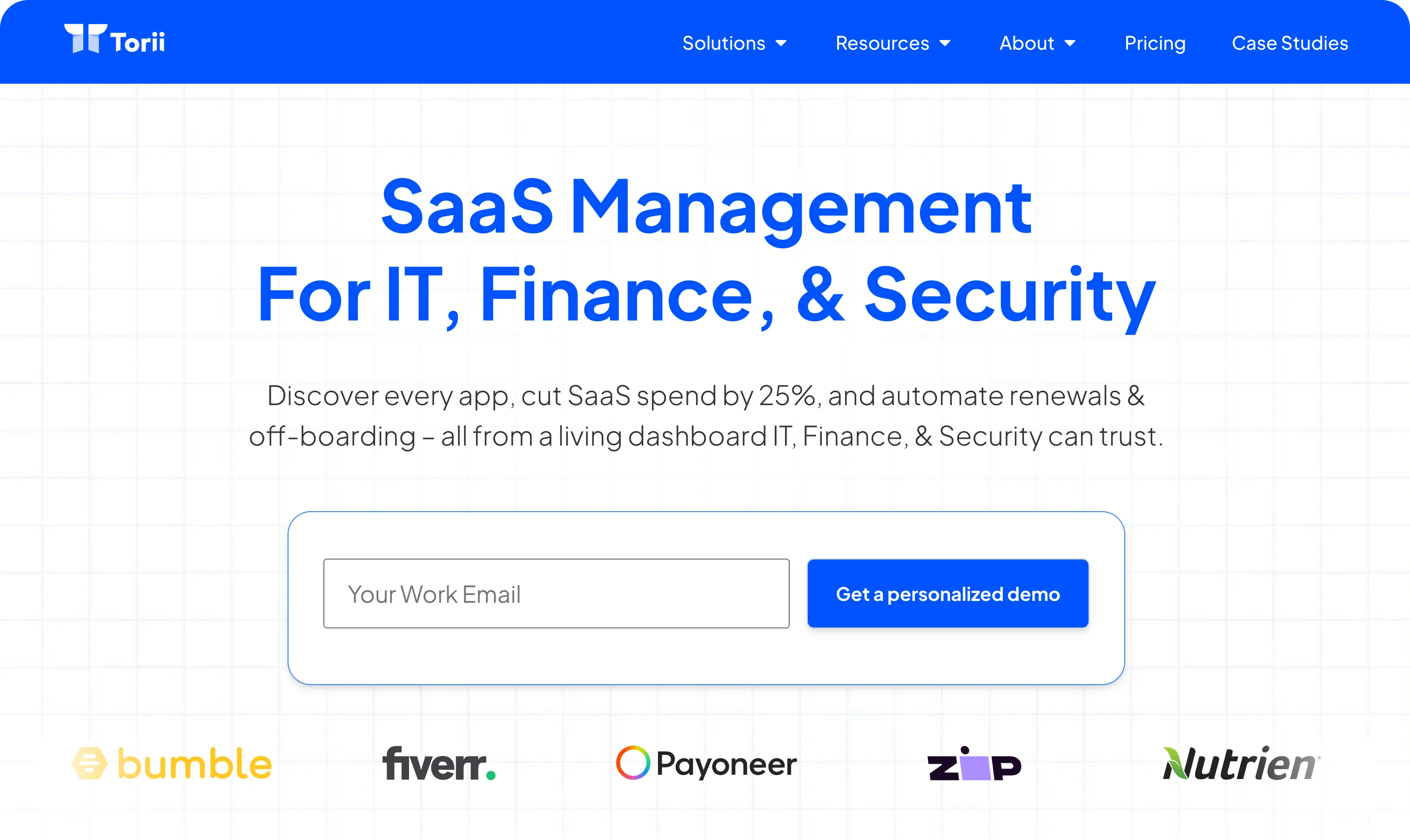 Torii homepage: SaaS Management for IT, Finance, and Security