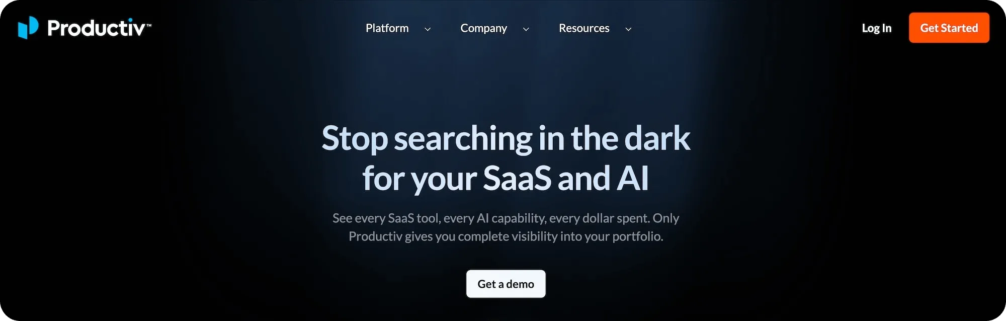 Productiv homepage: Stop searching in the dark for your SaaS and AI