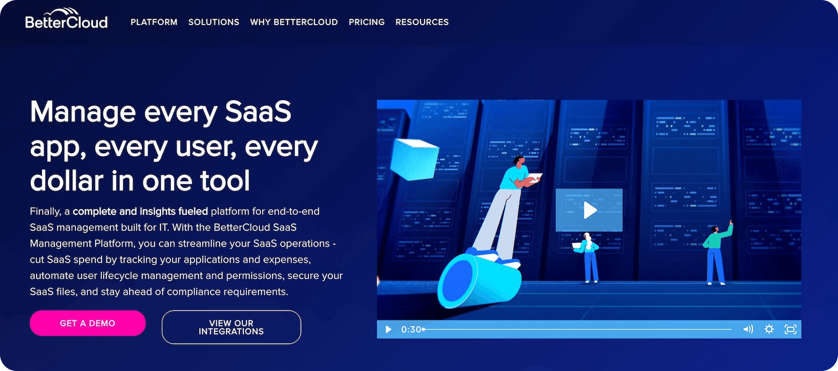 BetterCloud homepage: Manage every SaaS app, every user, every dollar in one tool