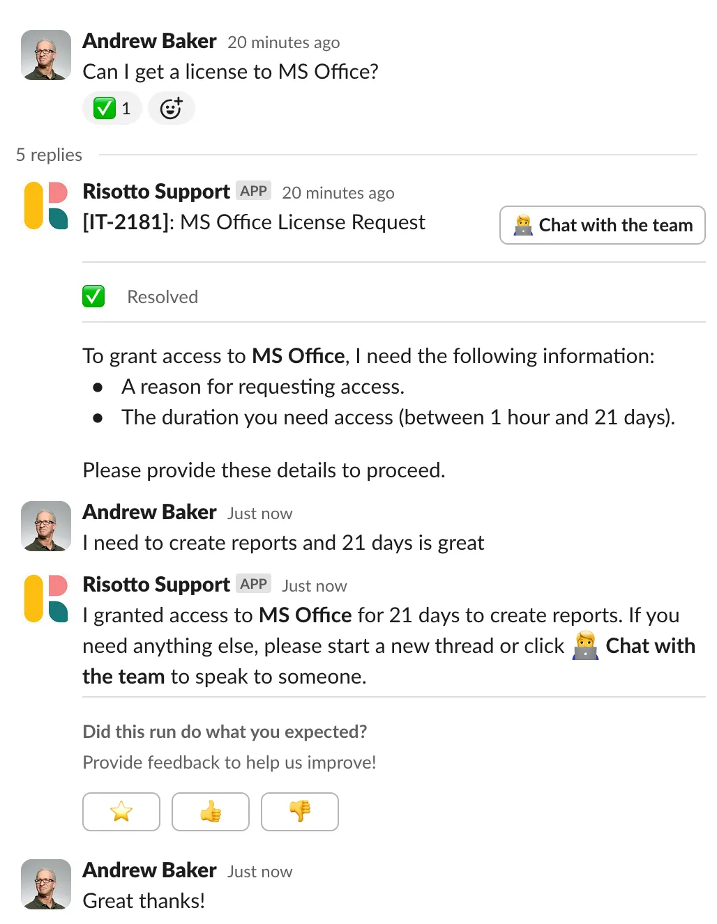 Risotto Slack thread: MS Office License