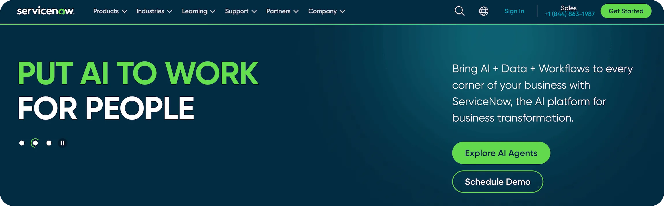 ServiceNow homepage: Put AI to Work for People