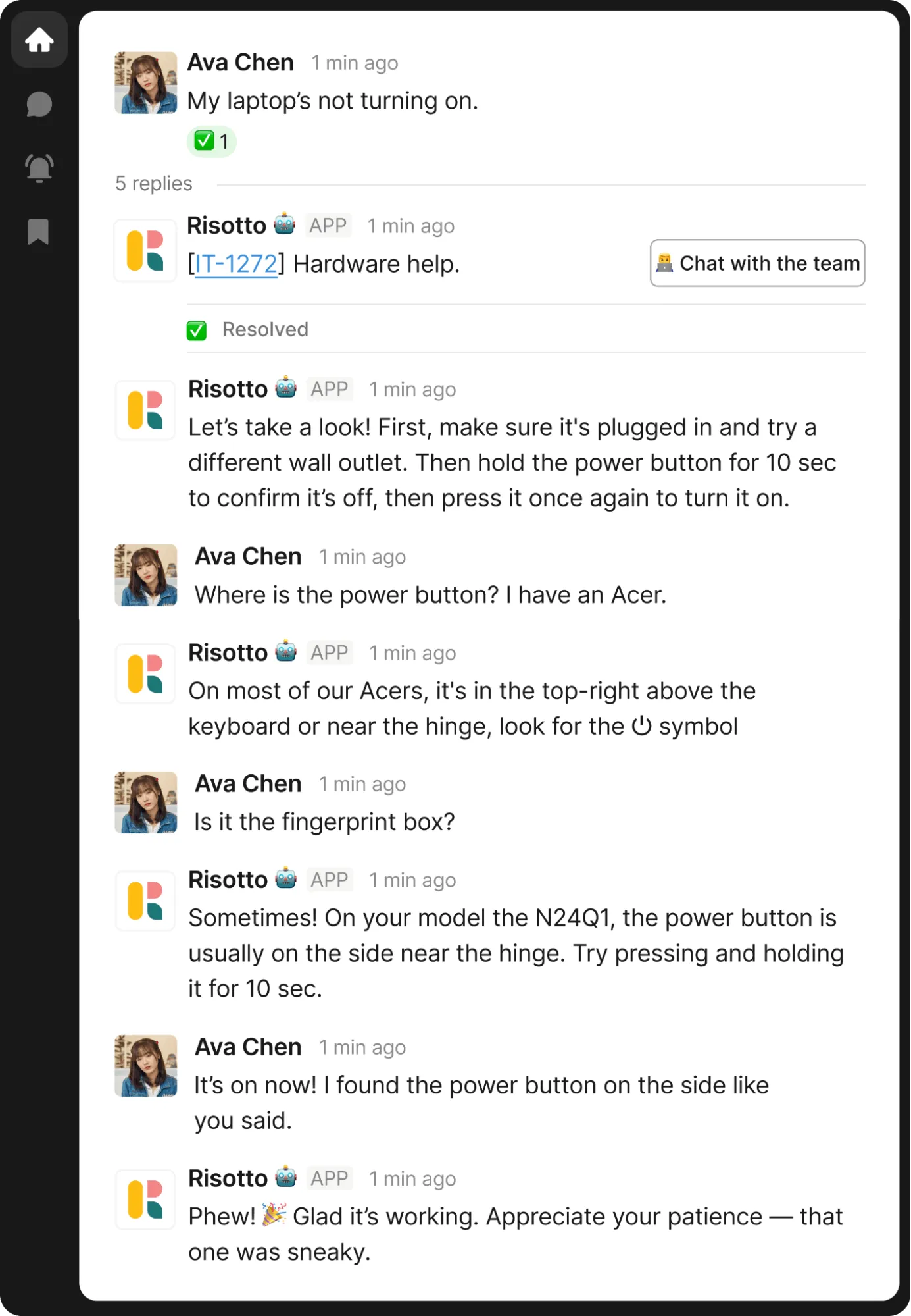 Risotto App: Help turning on laptop