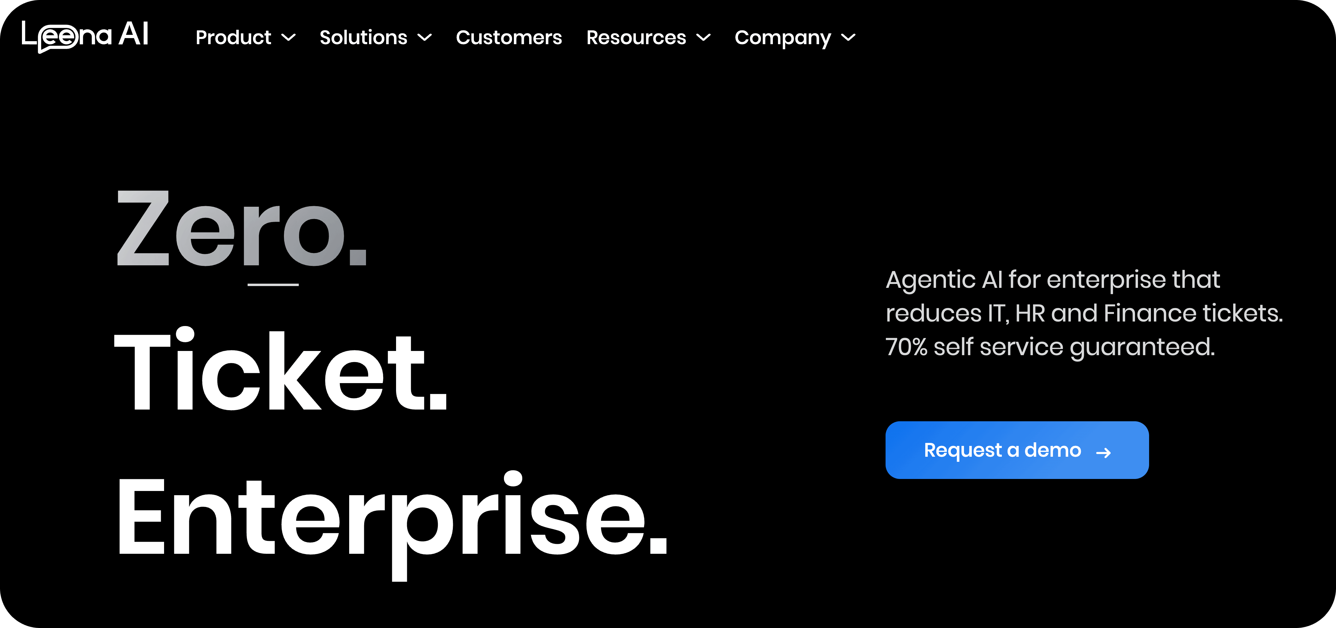 Leena AI homepage: Zero Ticket Enterprise