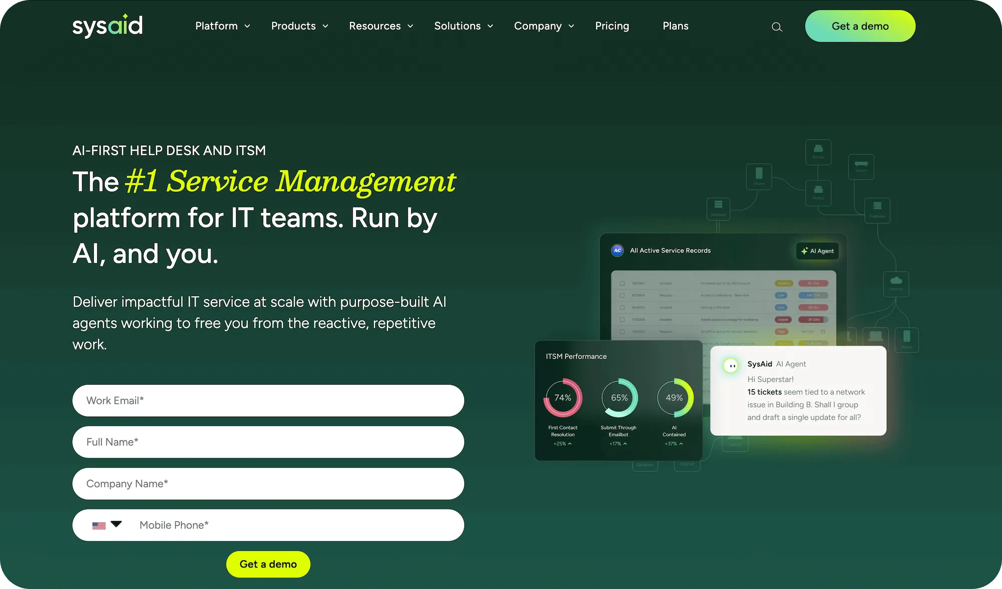 SysAid homepage: The #1 Service Management platform for IT teams.