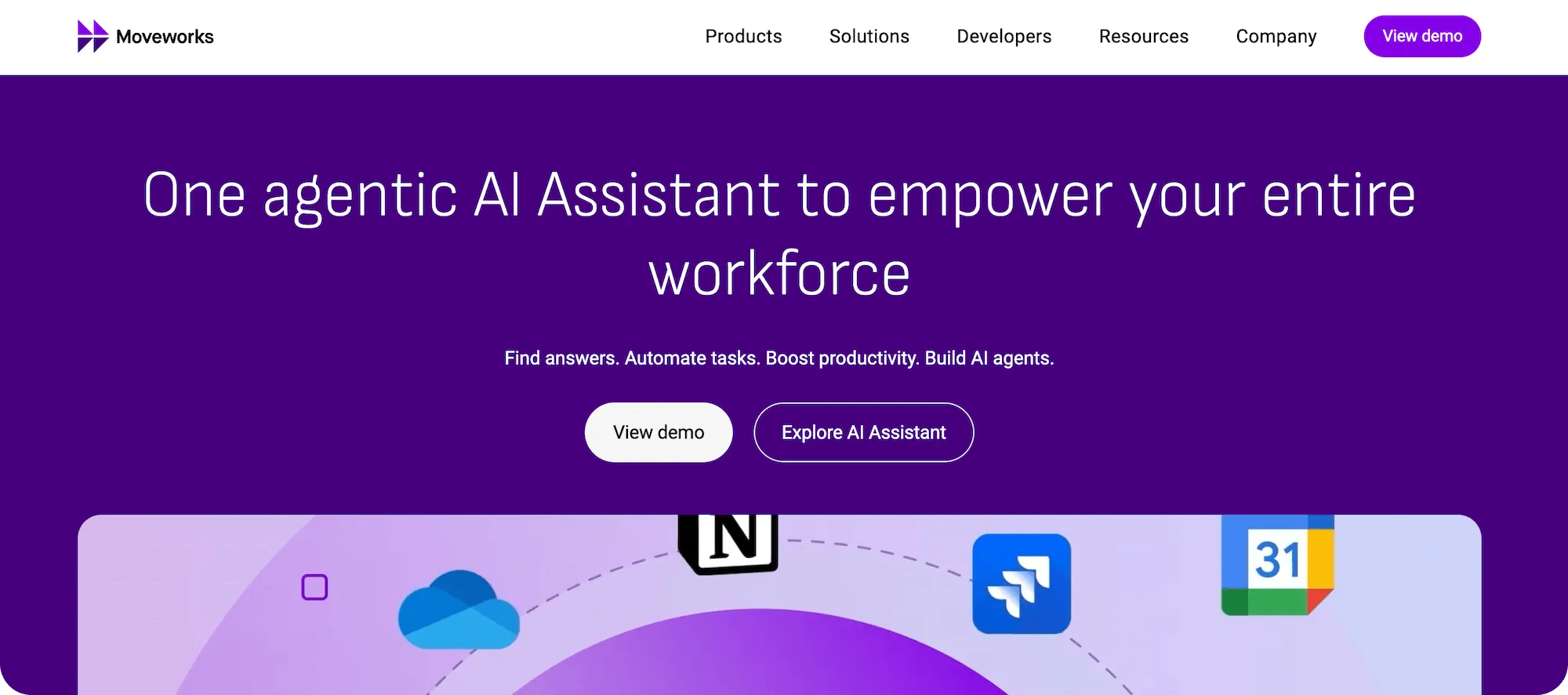 Moveworks homepage: One agentic AI Assistant to empower your entire workforce