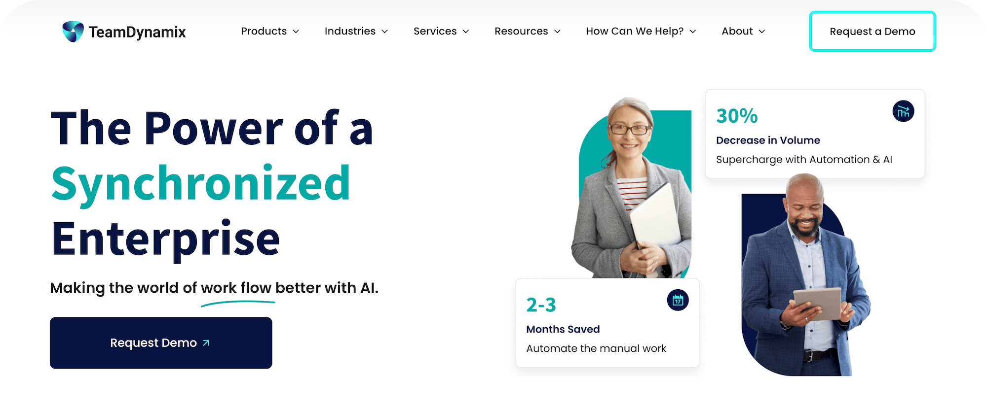TeamDynamix homepage: The Power of a Synchronized Enterprise
