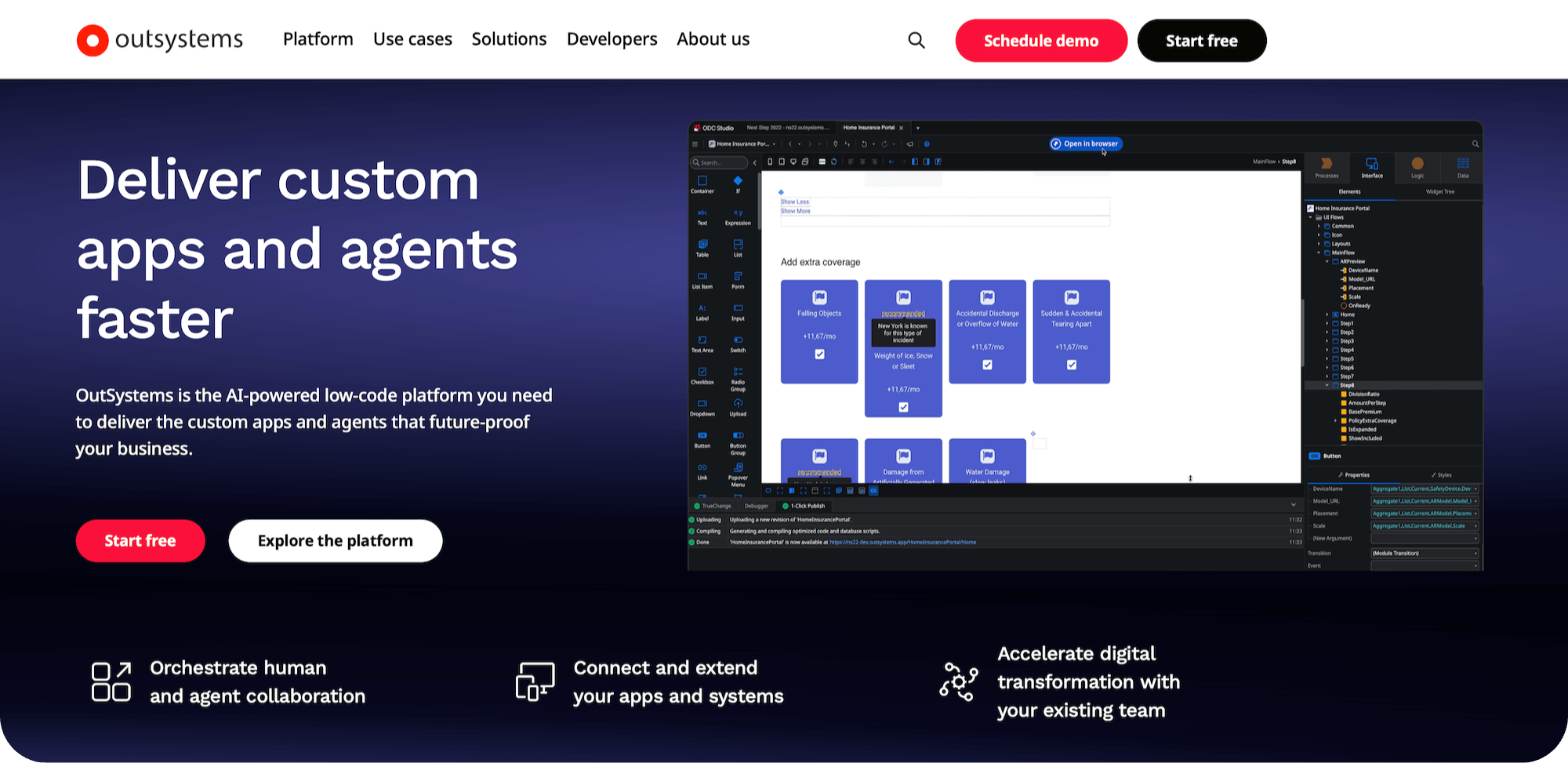 OutSystems homepage: Deliver custom apps and agents faster