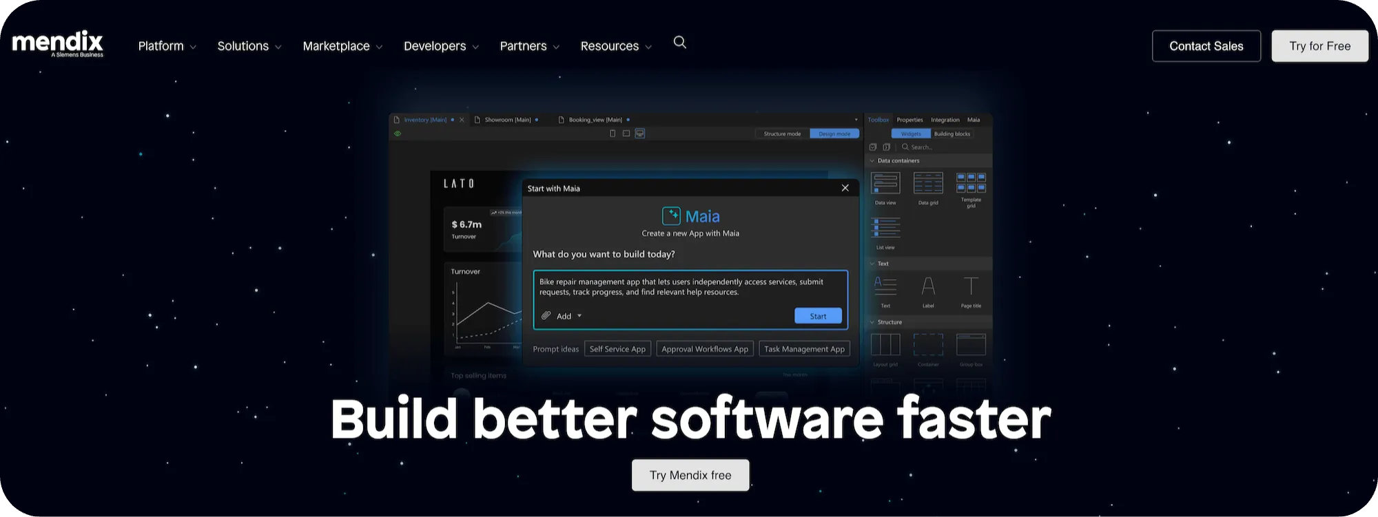 Mendix homepage: Build better software faster