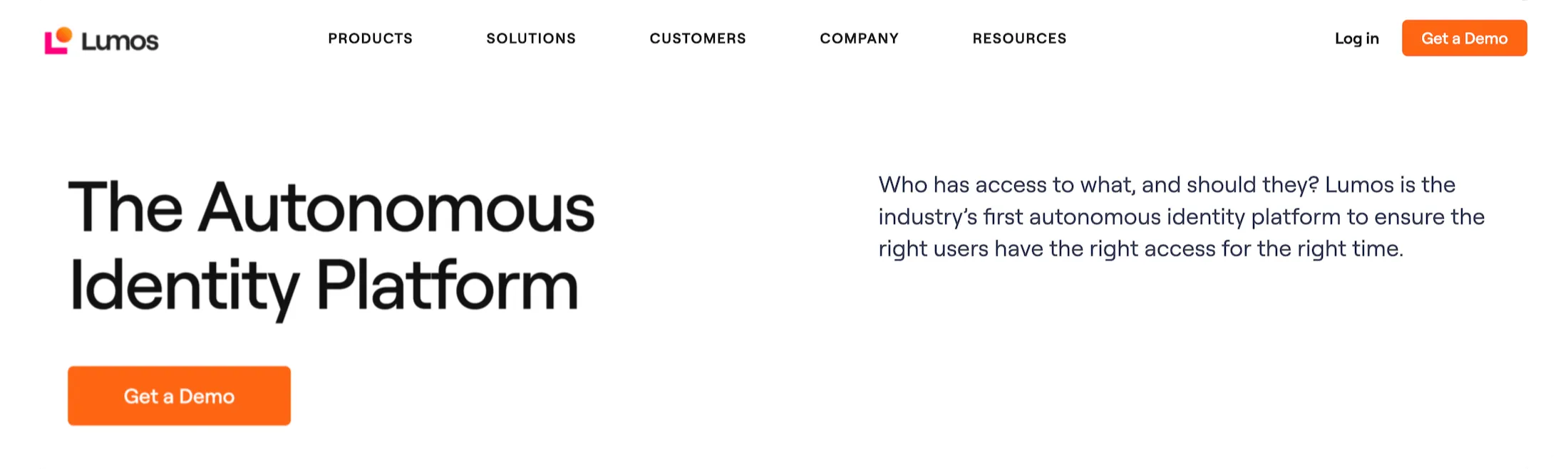 Lumos homepage: The Autonomous Identity Platform