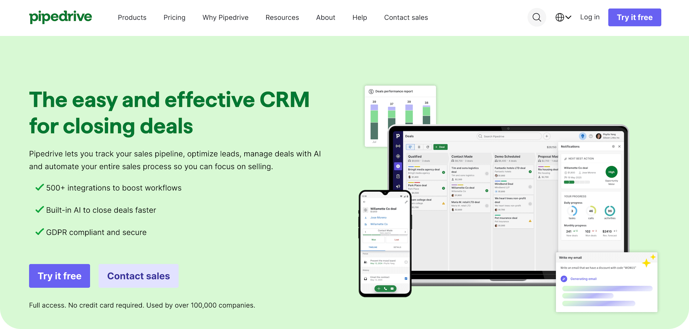 Pipedrive homepage: The easy and effective CRM for closing deals