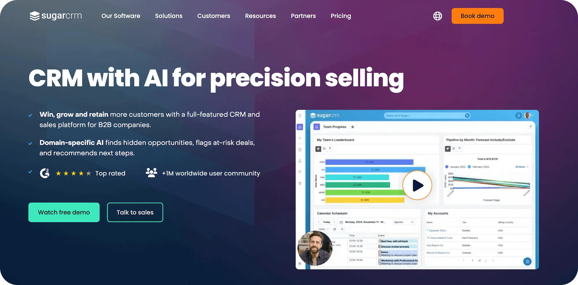 SugarCRM homepage: CRM with AI for precision selling