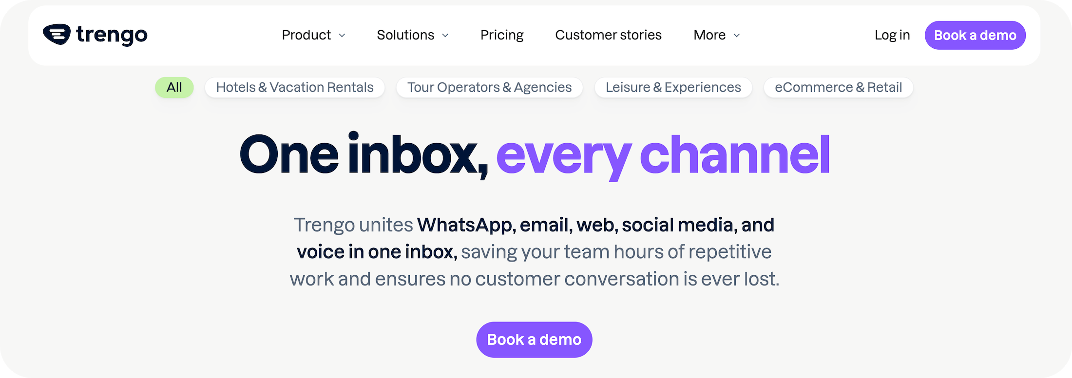 Trengo homepage: One inbox, every channel