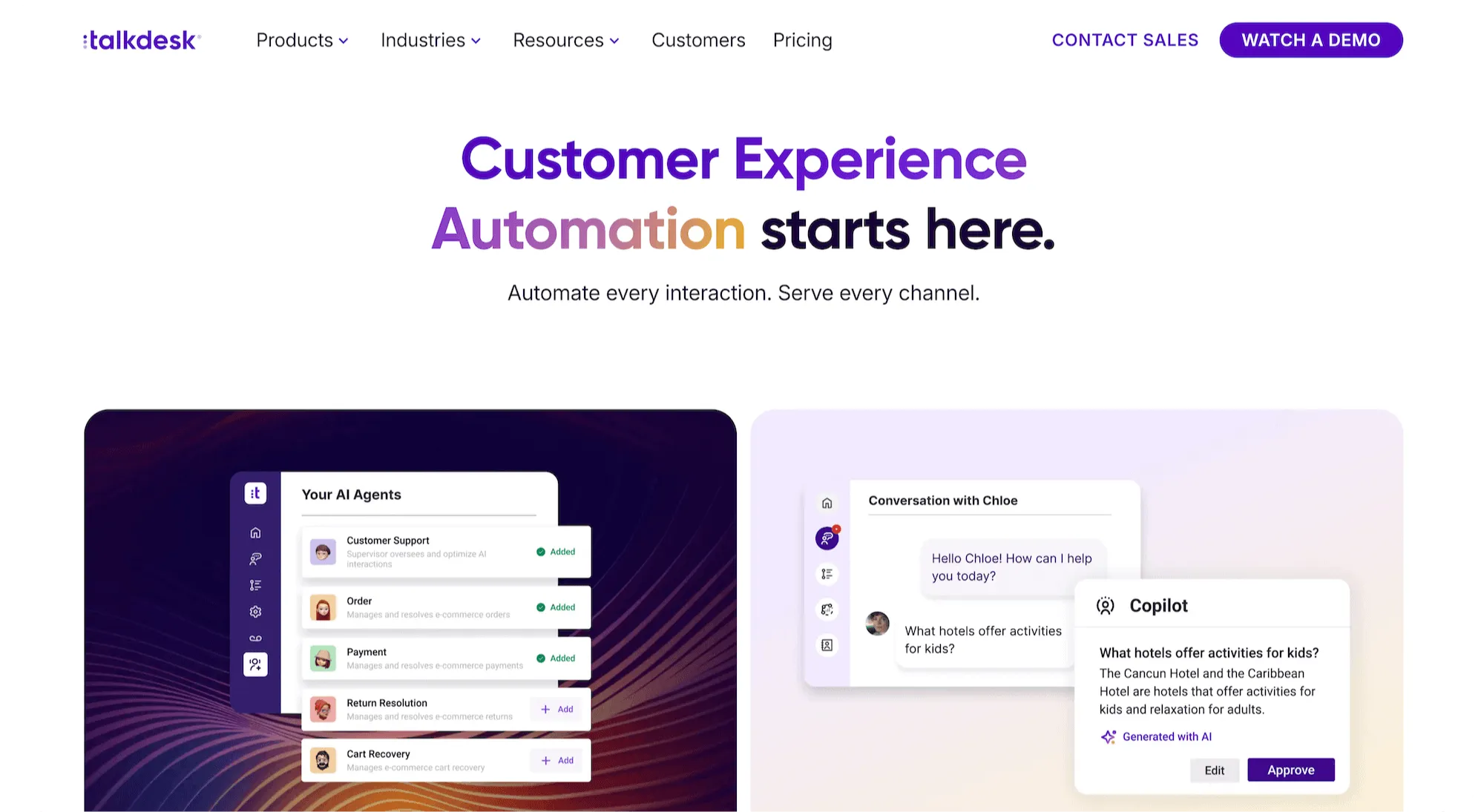Talkdesk homepage: Customer Experience Automation starts here.
