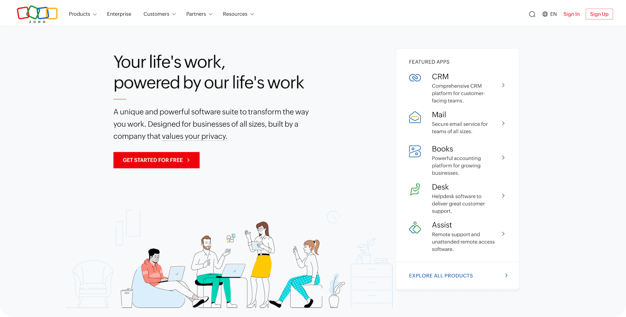 Zoho homepage: Your life's work, powered by our life's work