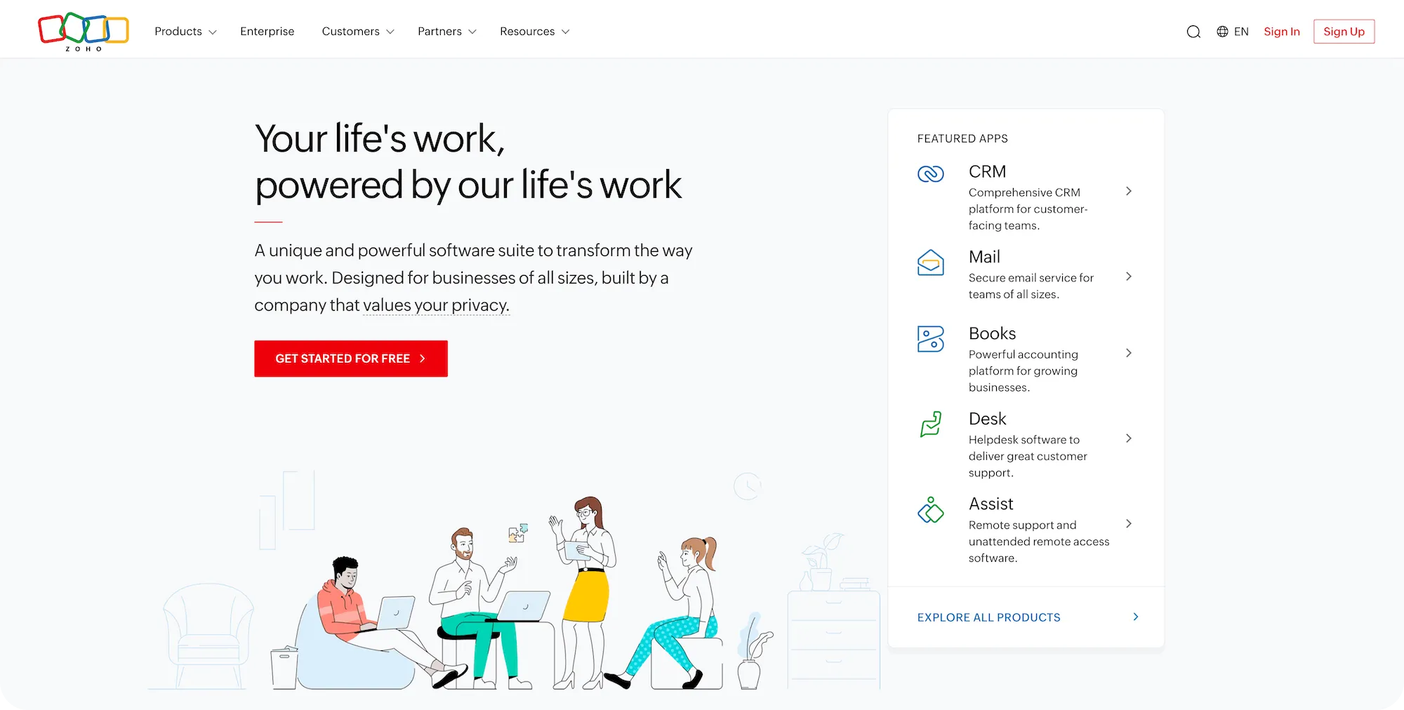 Zoho homepage: Your life's work, powered by our life's work
