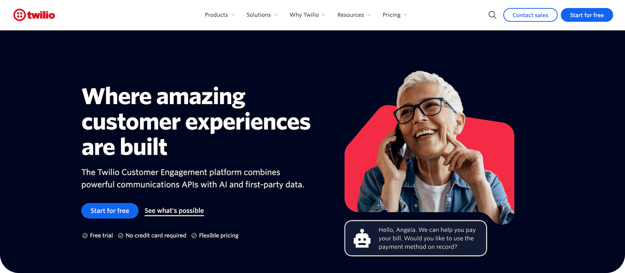 Twilio homepage: Where amazing customer experiences are built
