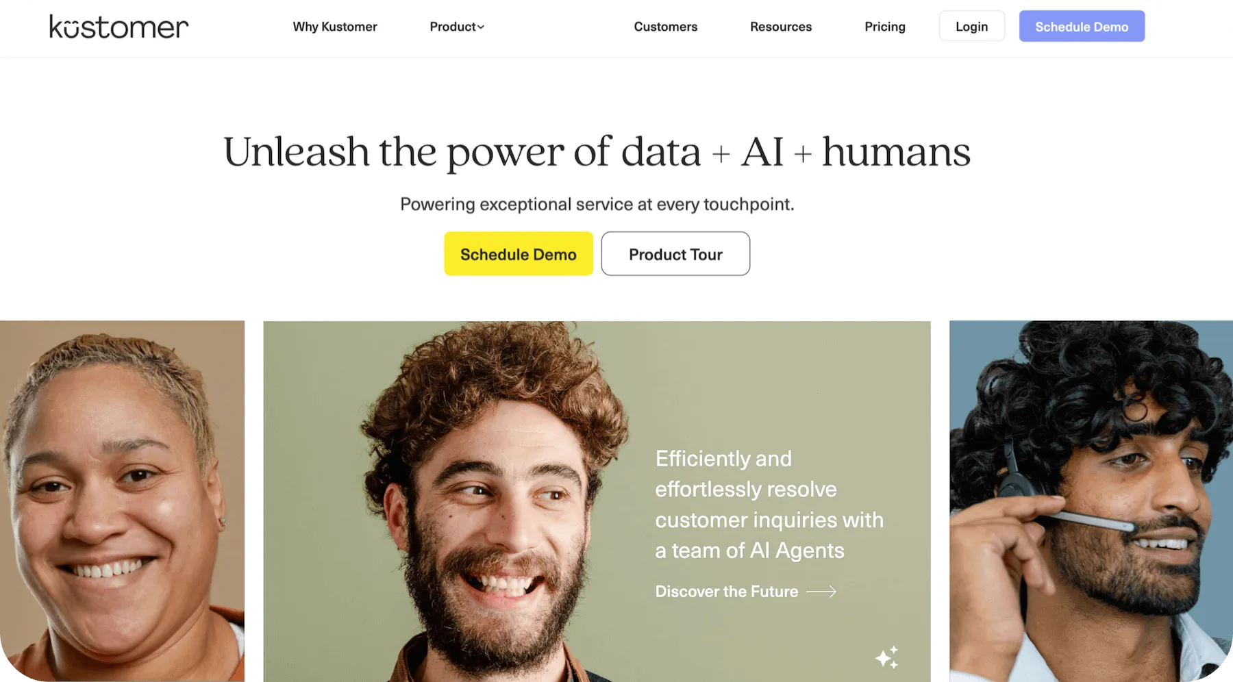 Kustomer homepage: Unleash the power of data + AI + humans