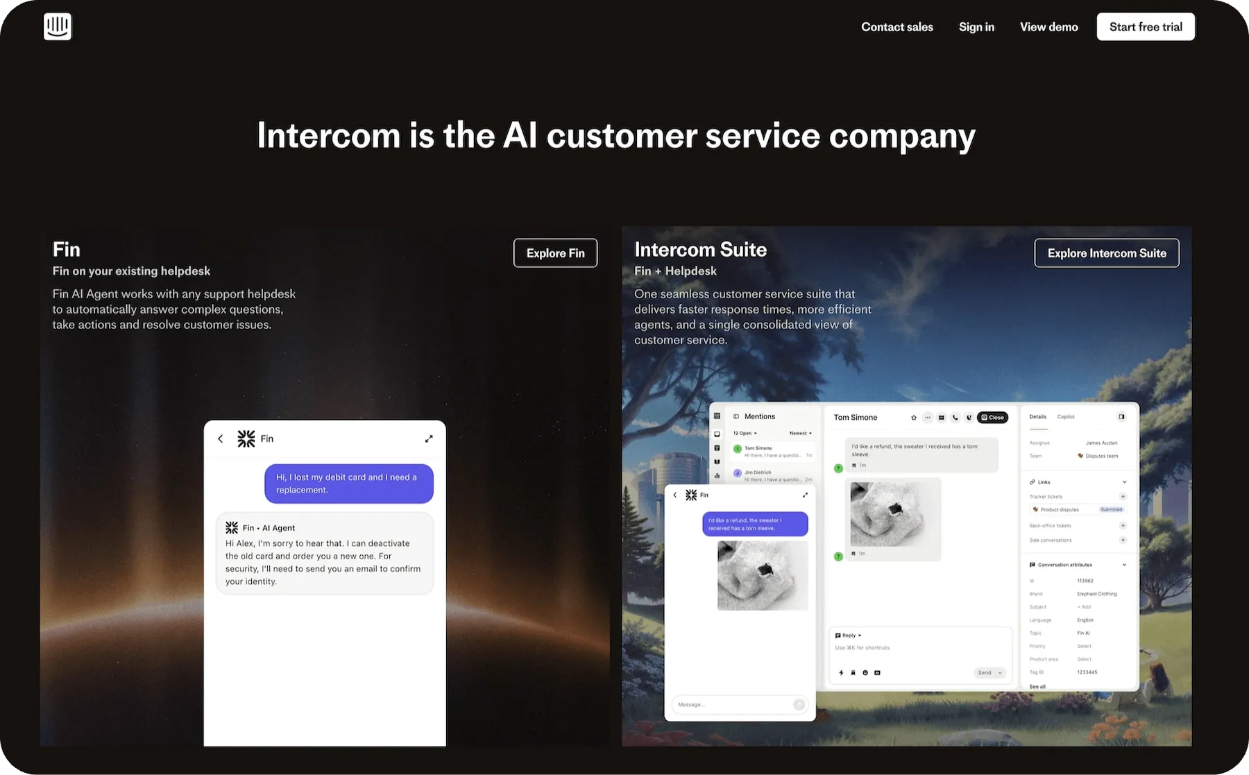 Intercom homepage: