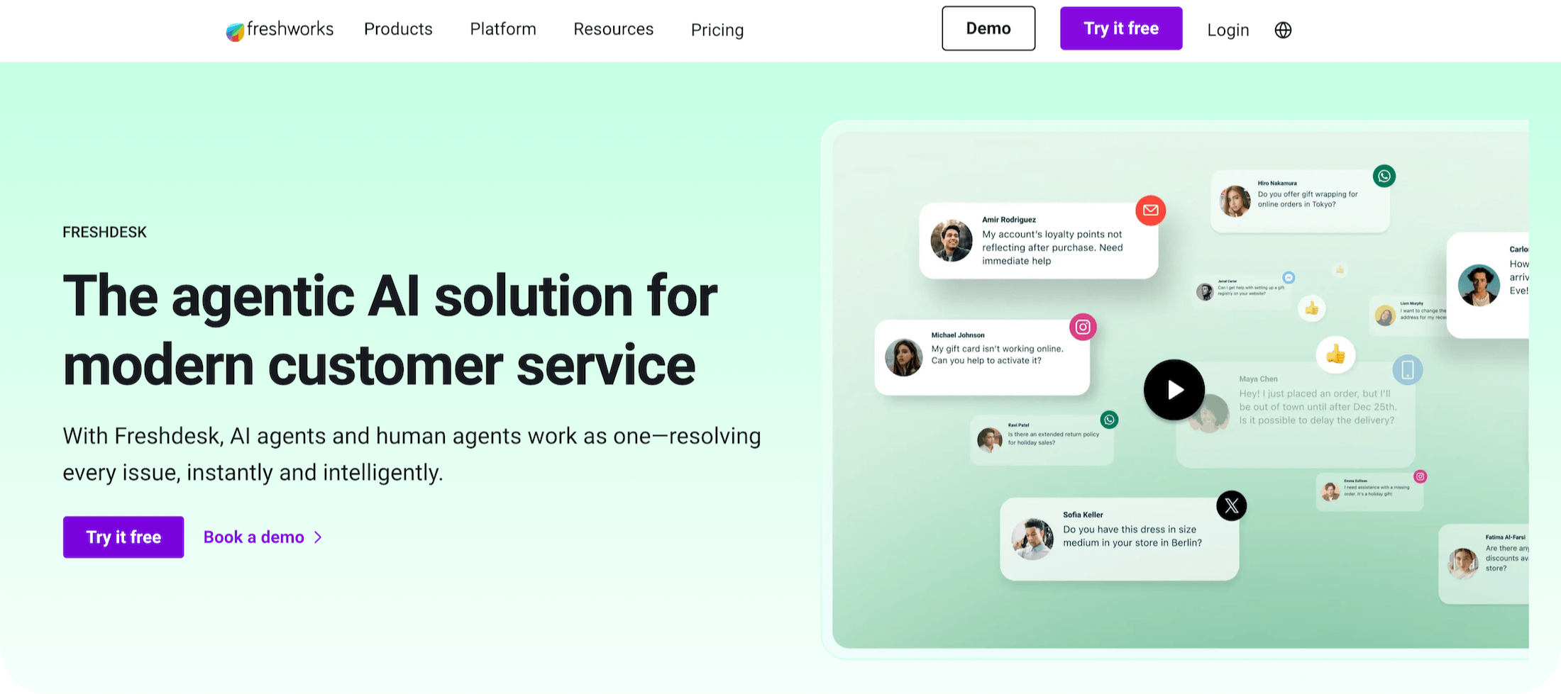 Freshdesk homepage: The agentic AI solution
