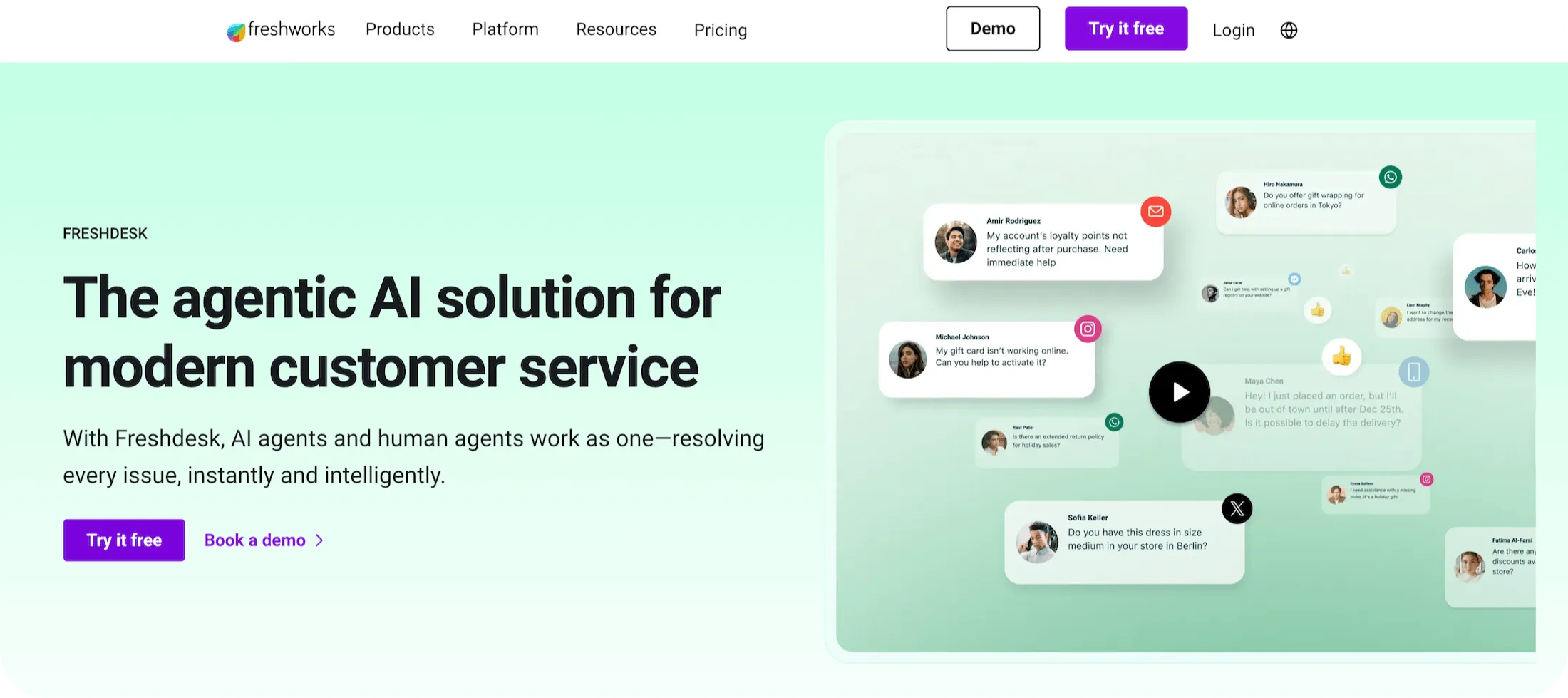 Freshdesk homepage: The agentic AI solution