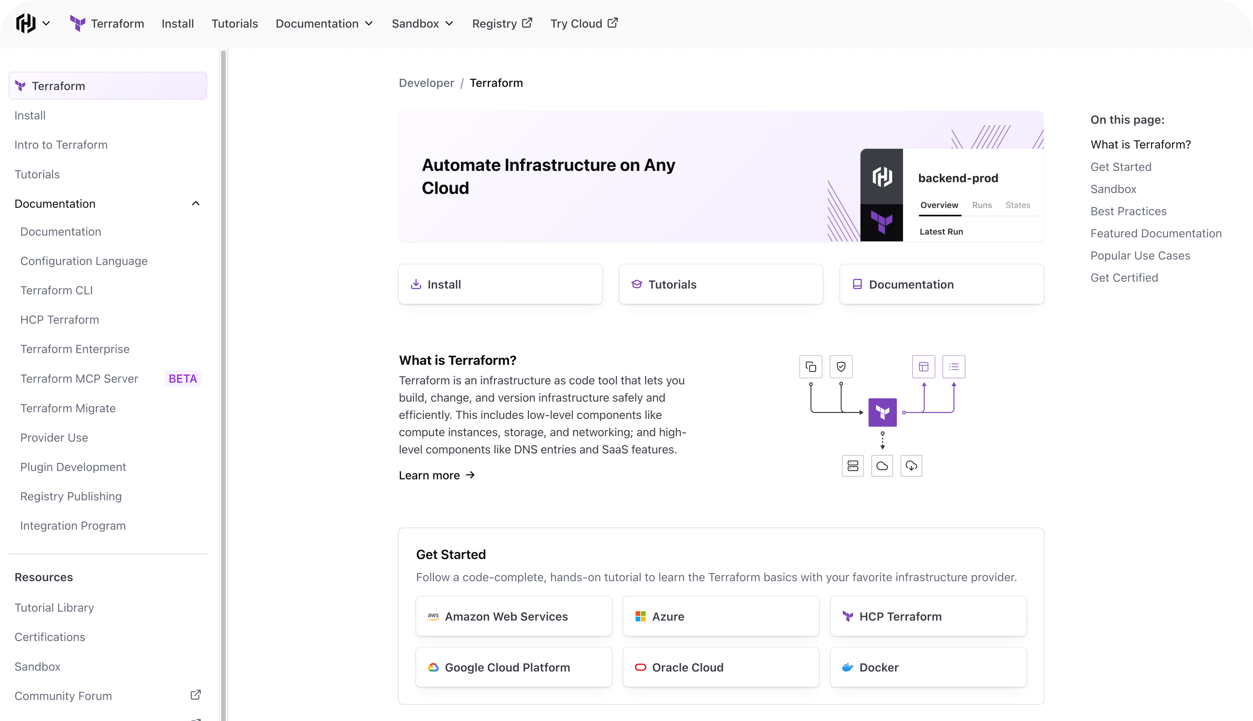 Terraform homepage: Automate Infrastructure on Any Cloud
