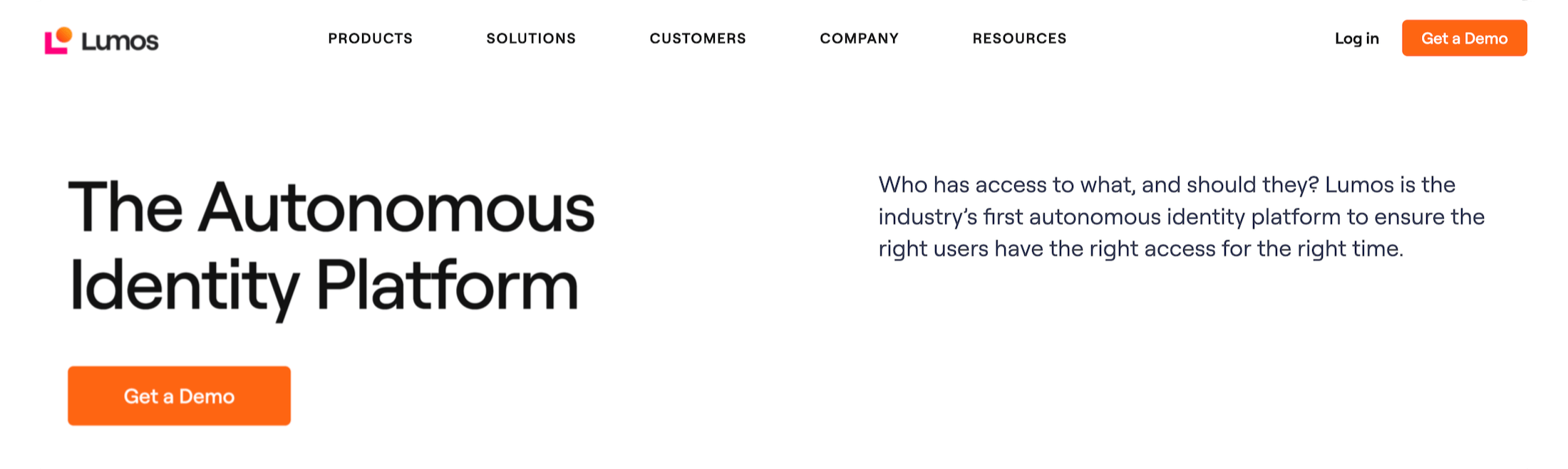 Lumos homepage: The Autonomous Identity Platform