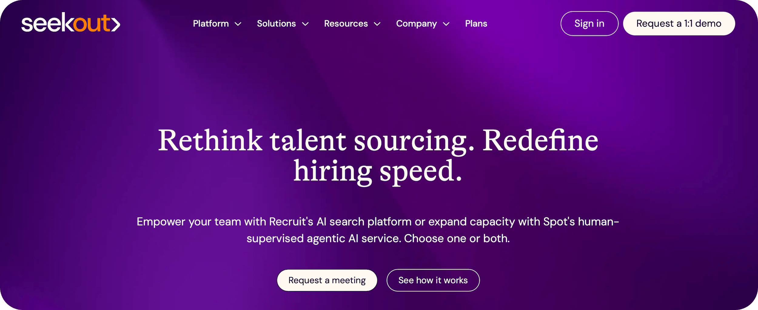SeekOut homepage: Rethink talent sourcing. Redefine hiring