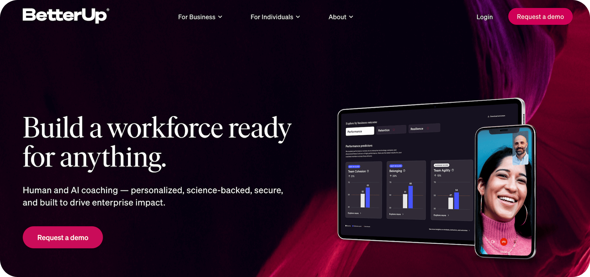 BetterUp homepage: Build a workforce ready for anything.