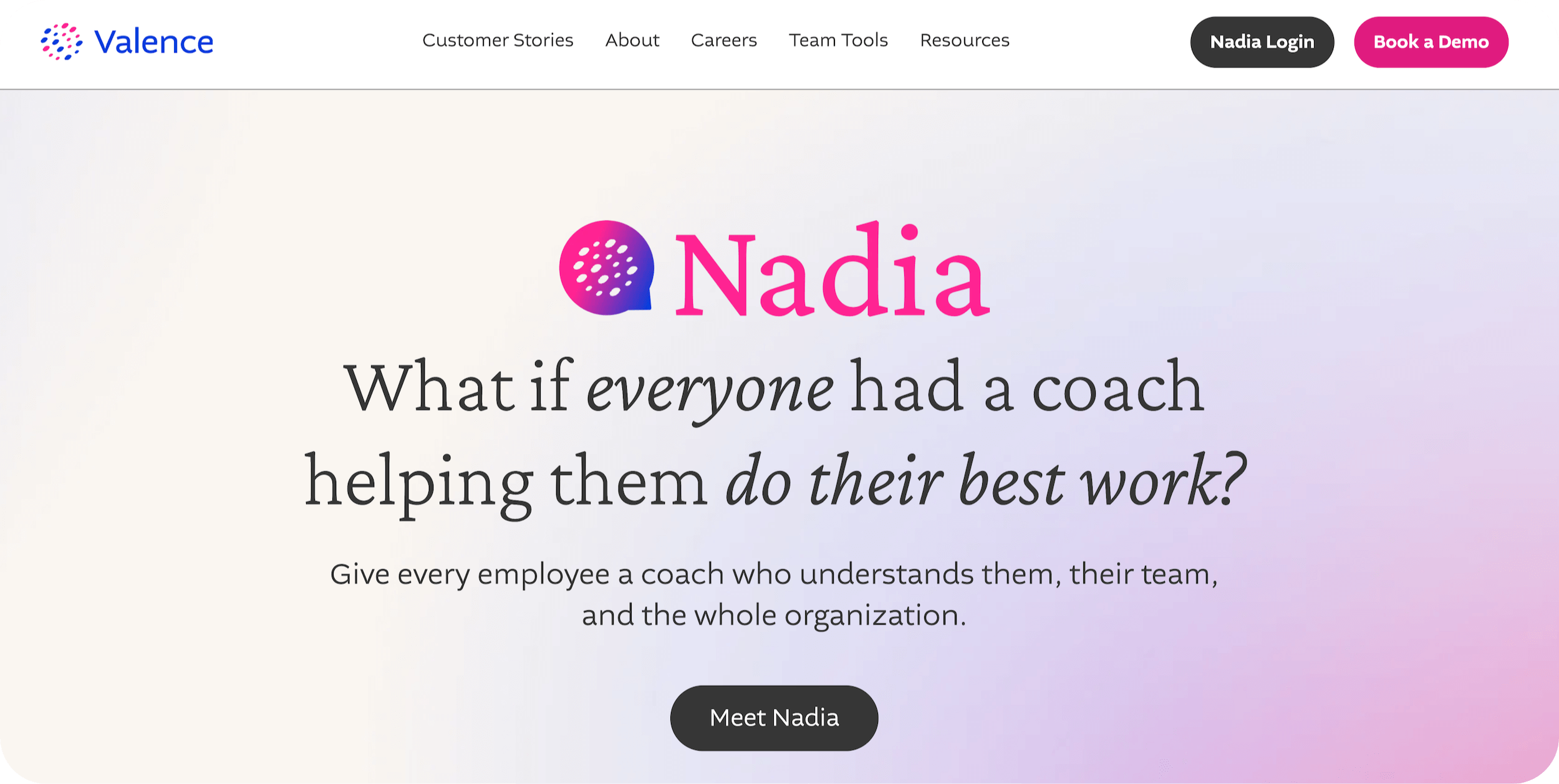 Valence homepage: Give every employee a coach