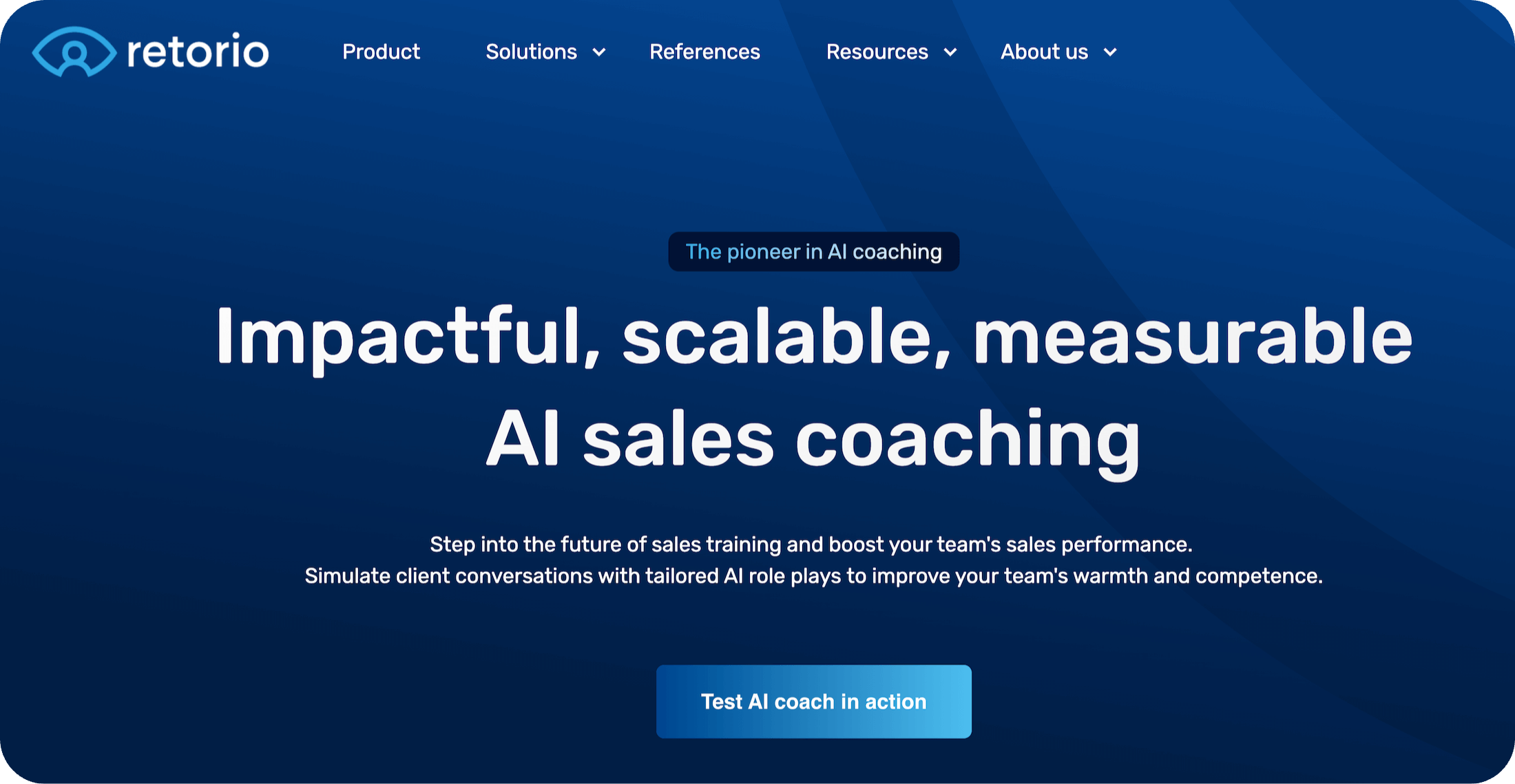 Retorio homepage: Impactful, scalable, measurable AI sales coaching