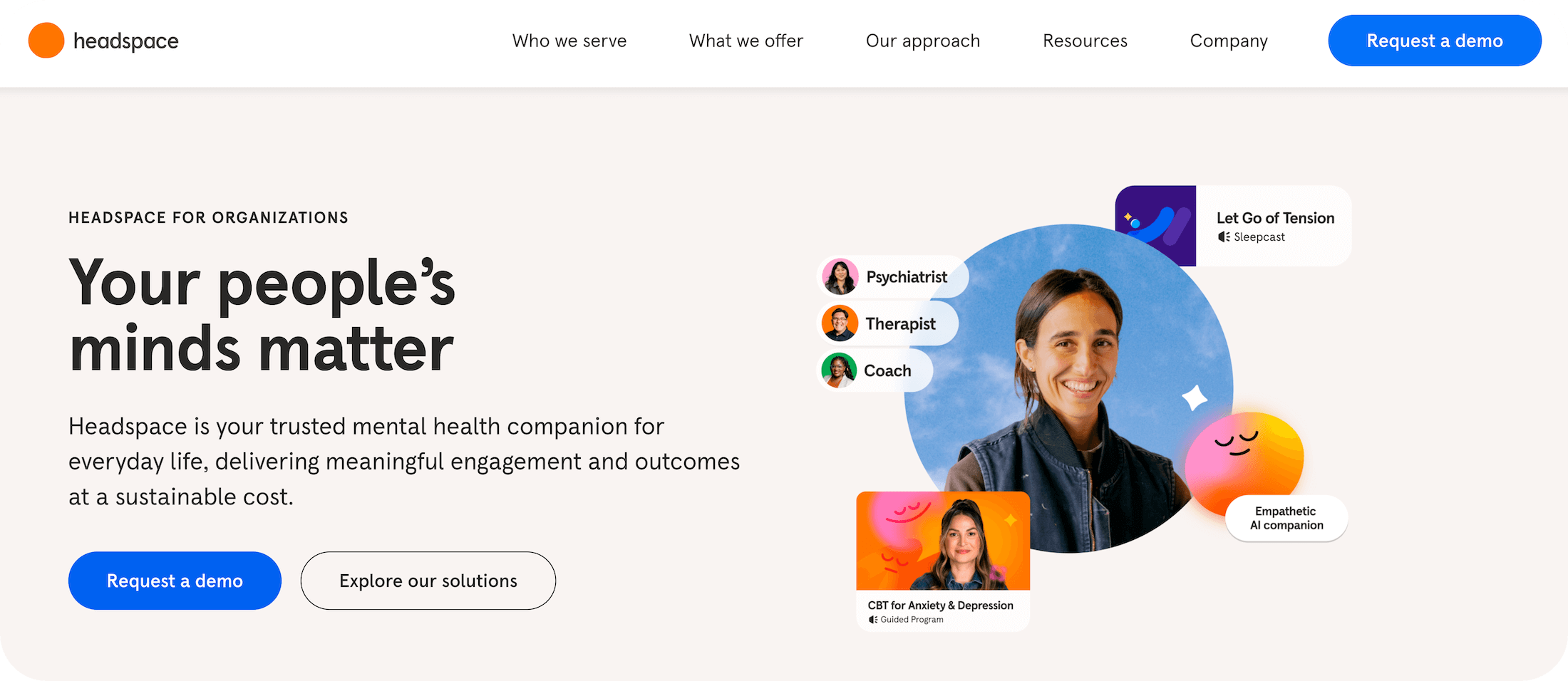 Headspace for Organizations homepage: Your people's minds matter