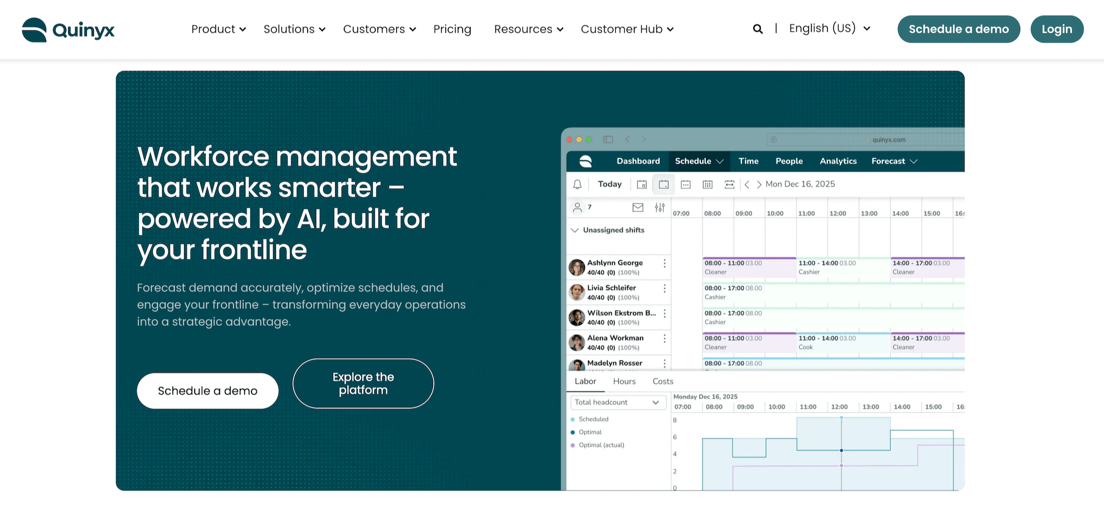 Quinyx homepage: Workforce management that works smarter