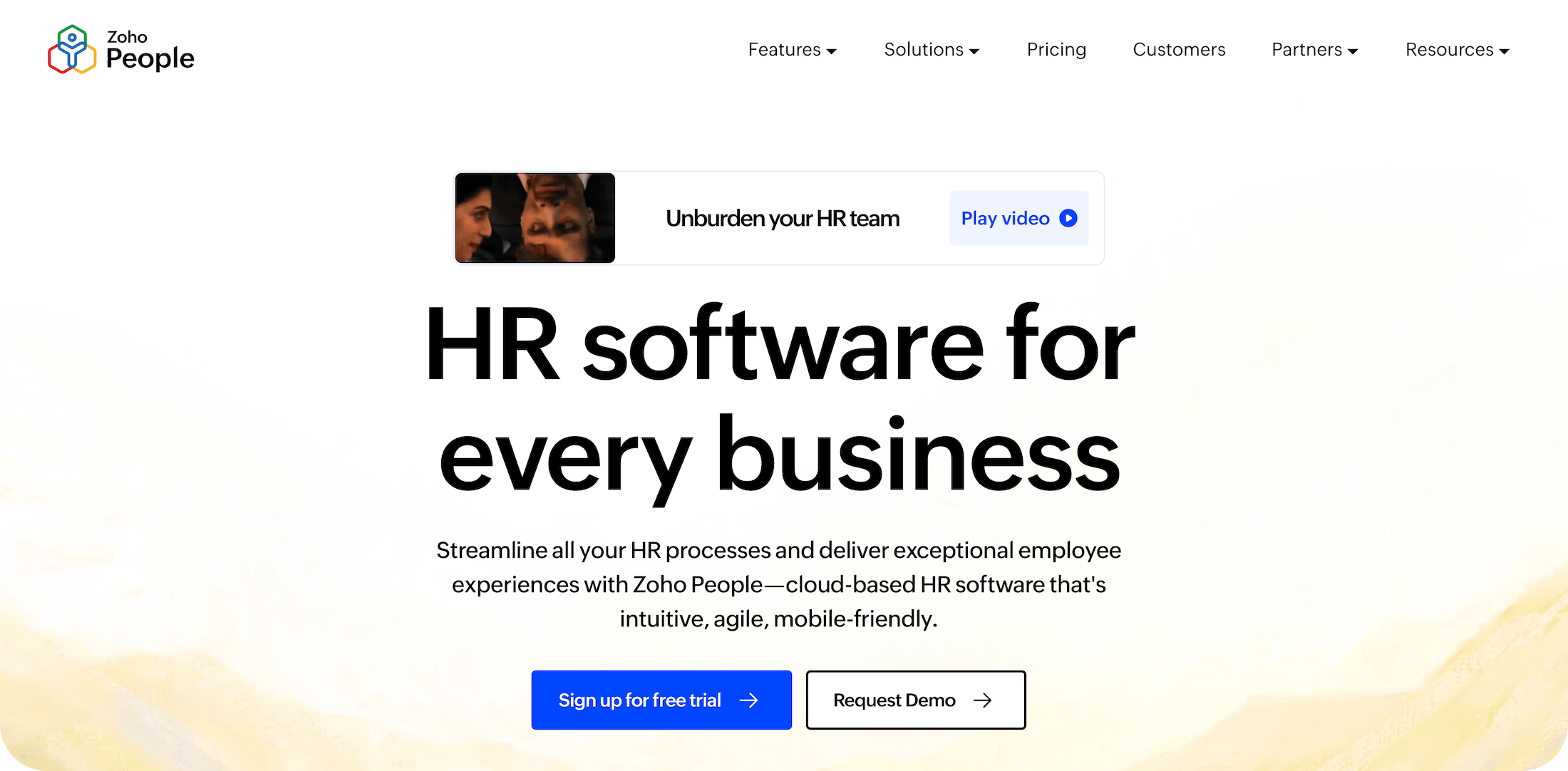 Zoho People (Zia AI) homepage: HR software for every business