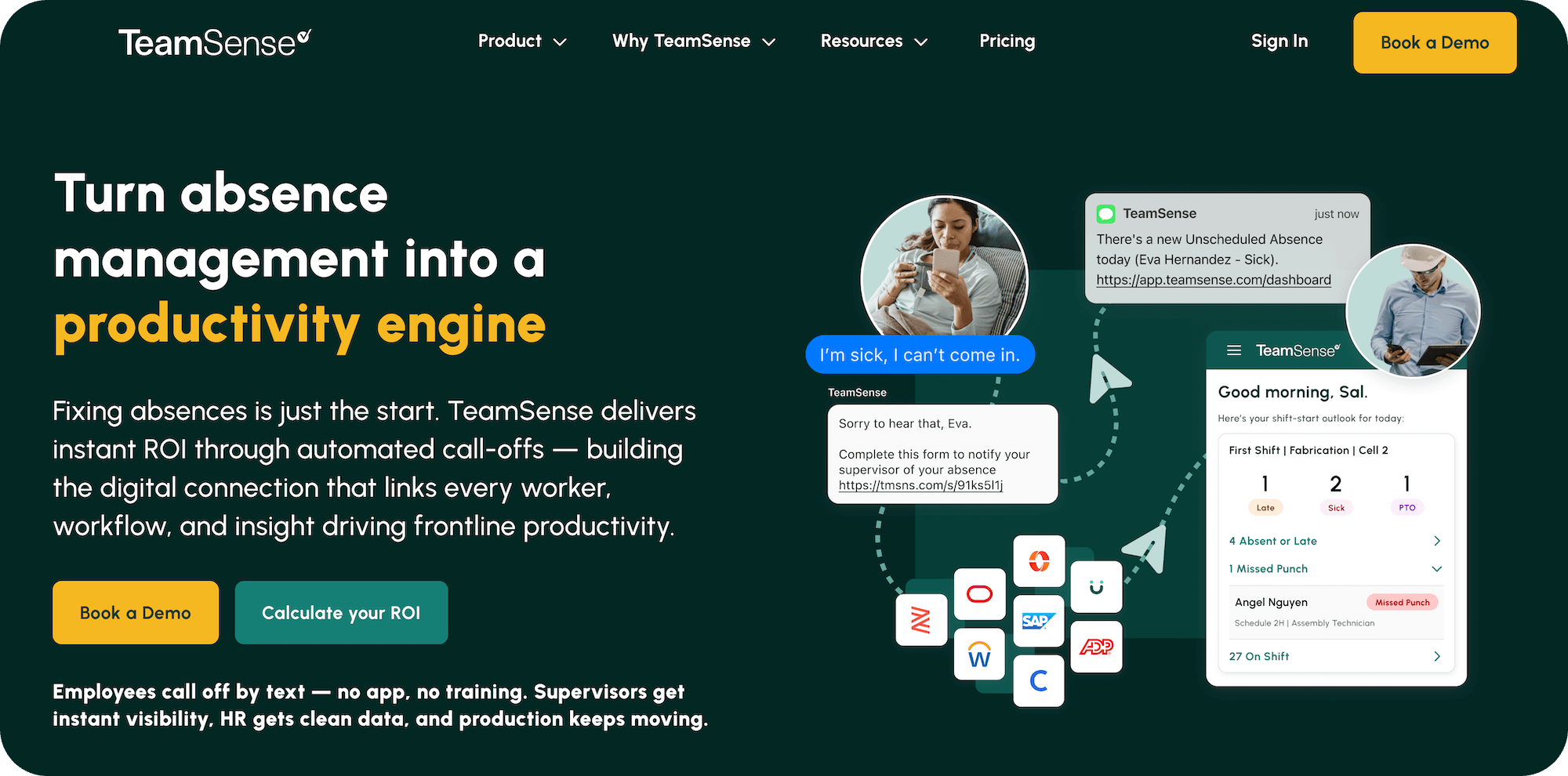 TeamSense homepage: Turn absence management into a productivity game