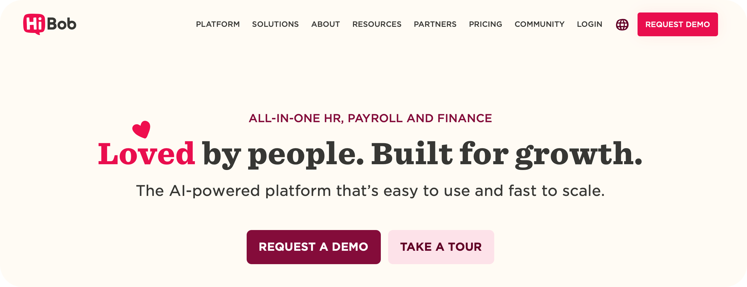 HiBob homepage: Loved by people. Built for growth.