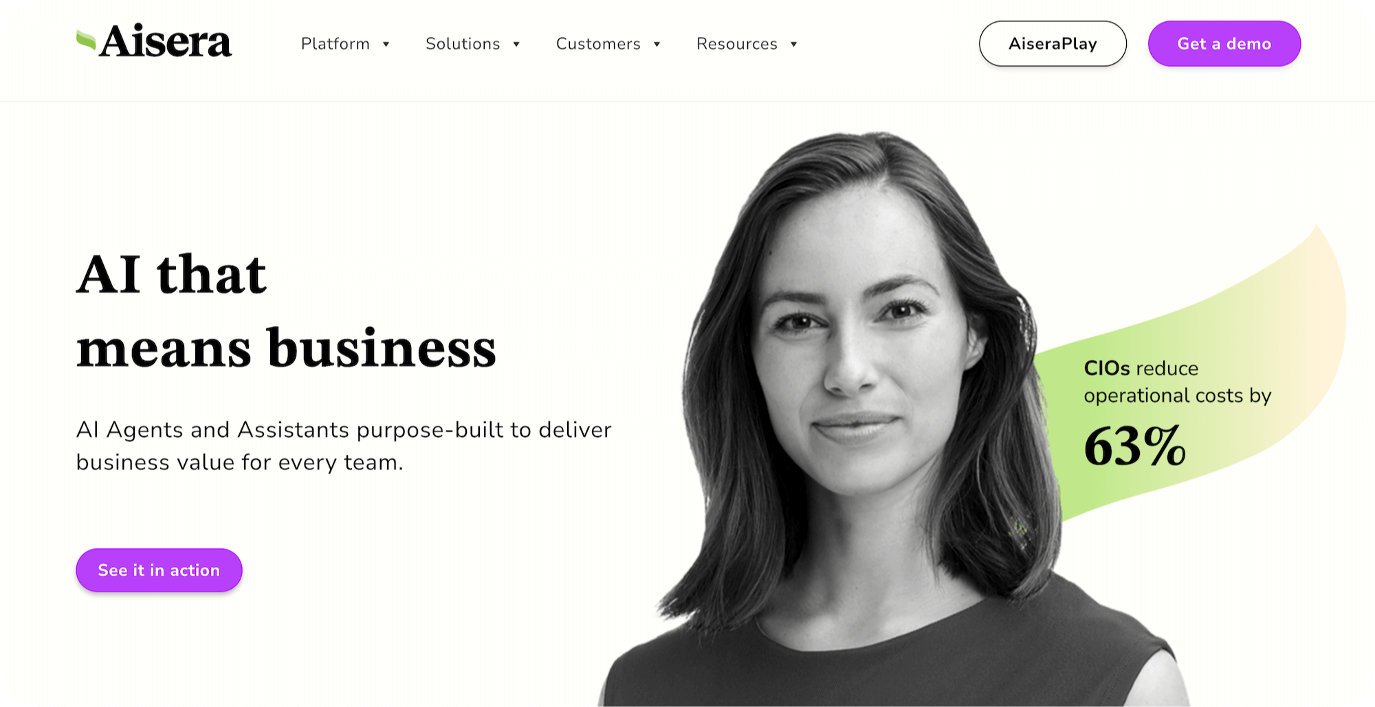 Aisera homepage: AI that means business