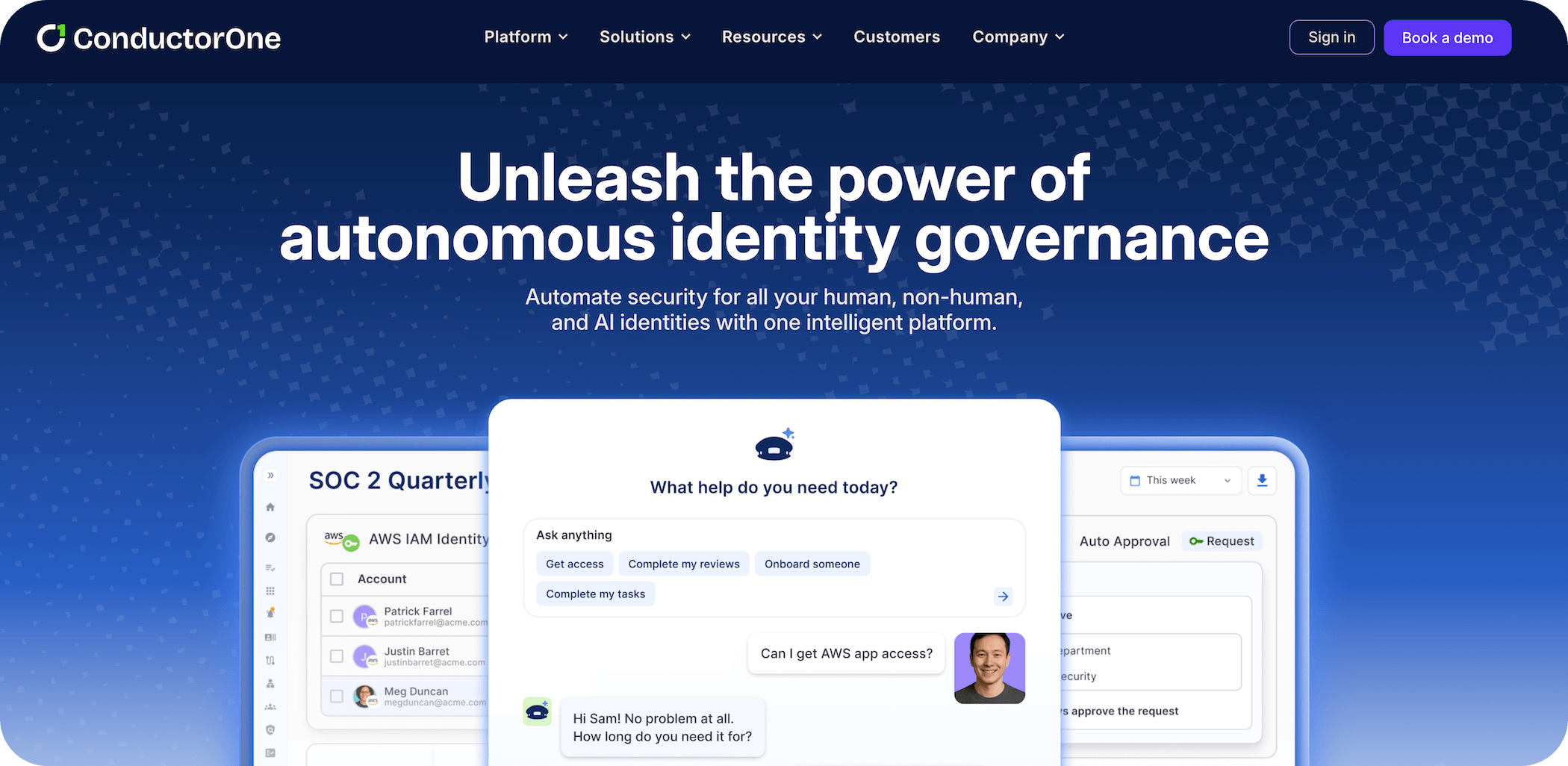 ConductorOne homepage: Unleash the power of autonomous identity governance