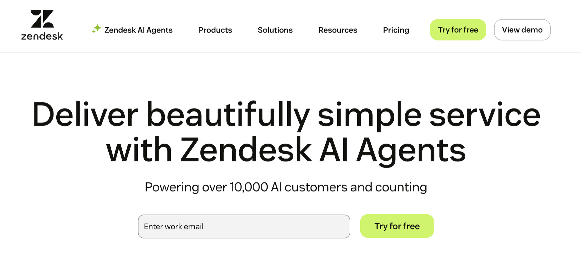 Zendesk homepage: Deliver beautifully simple service