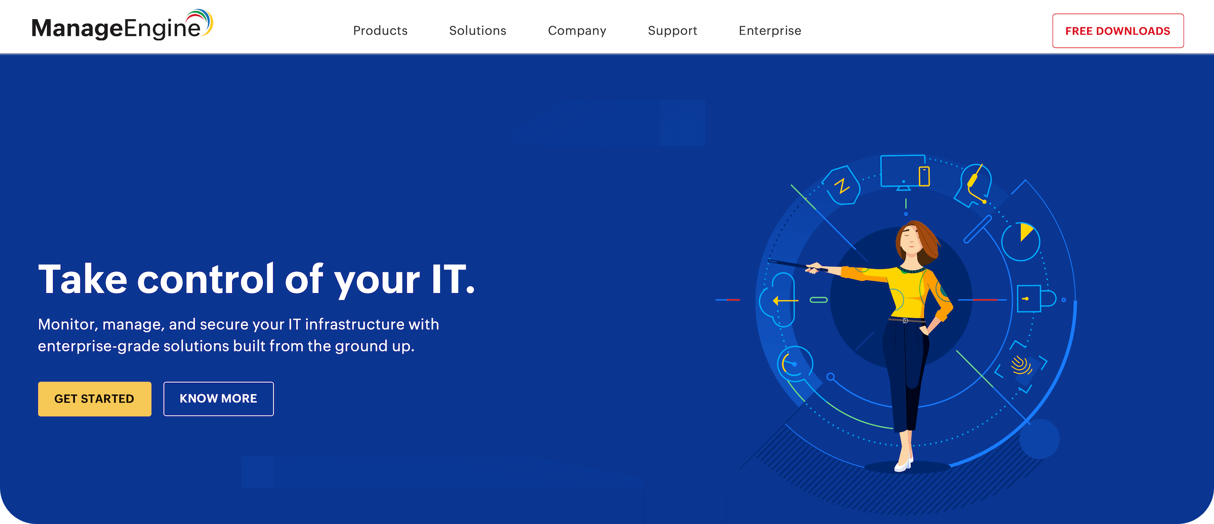 ManageEngine homepage: Take control of your IT