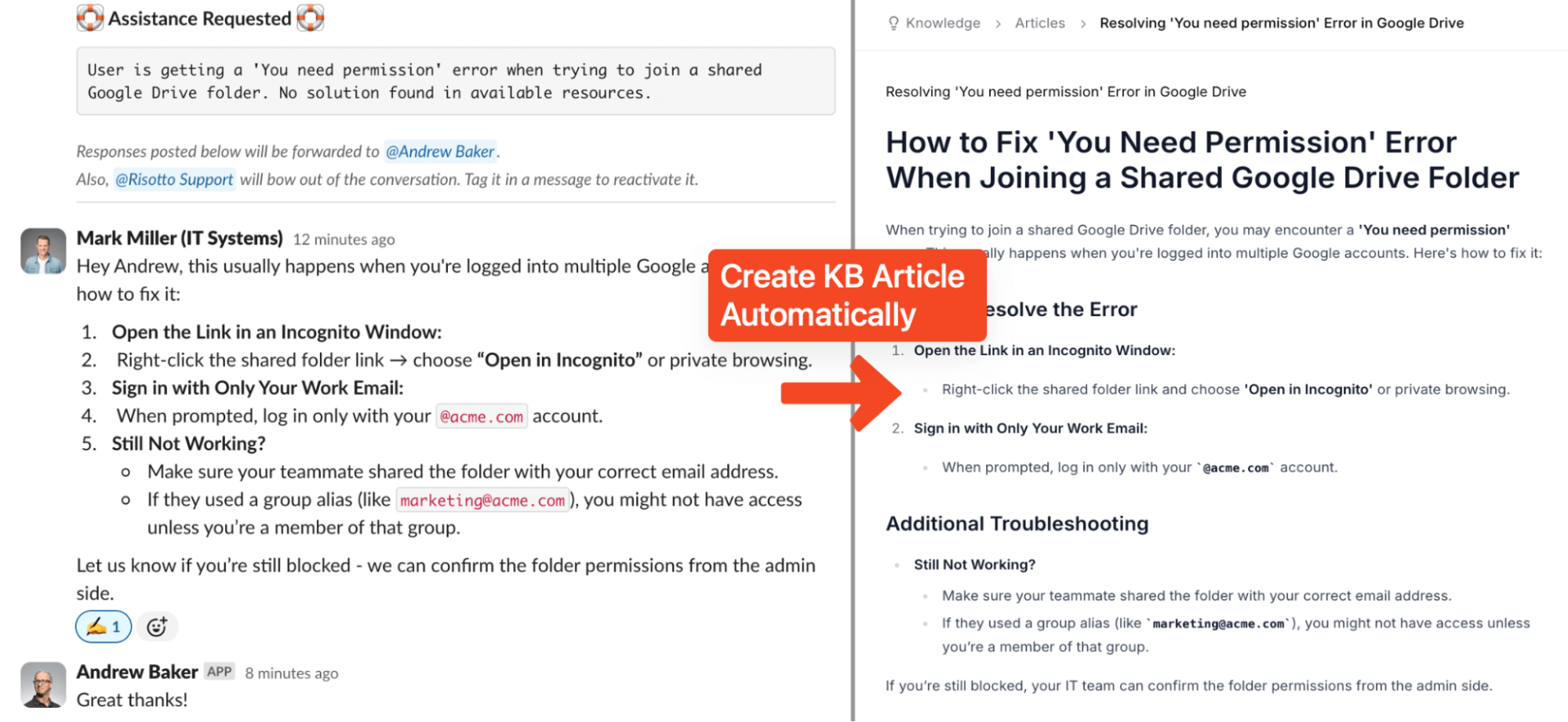 Risotto automatically creates Knowledge Base (KB) articles