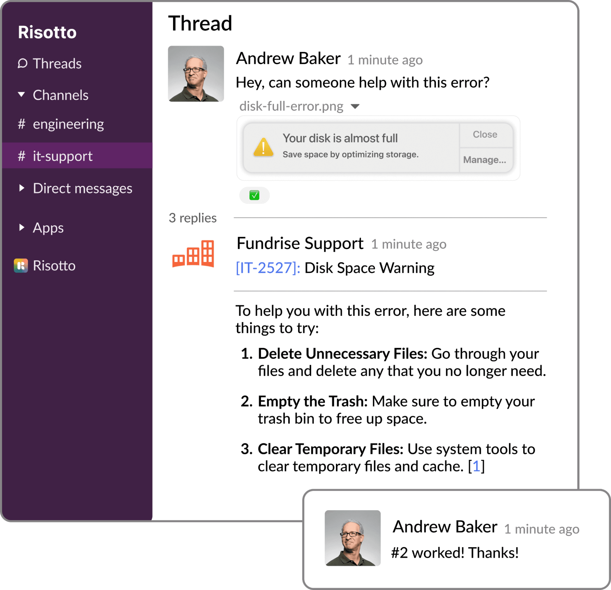 Fundrise Support: Error help for full disk