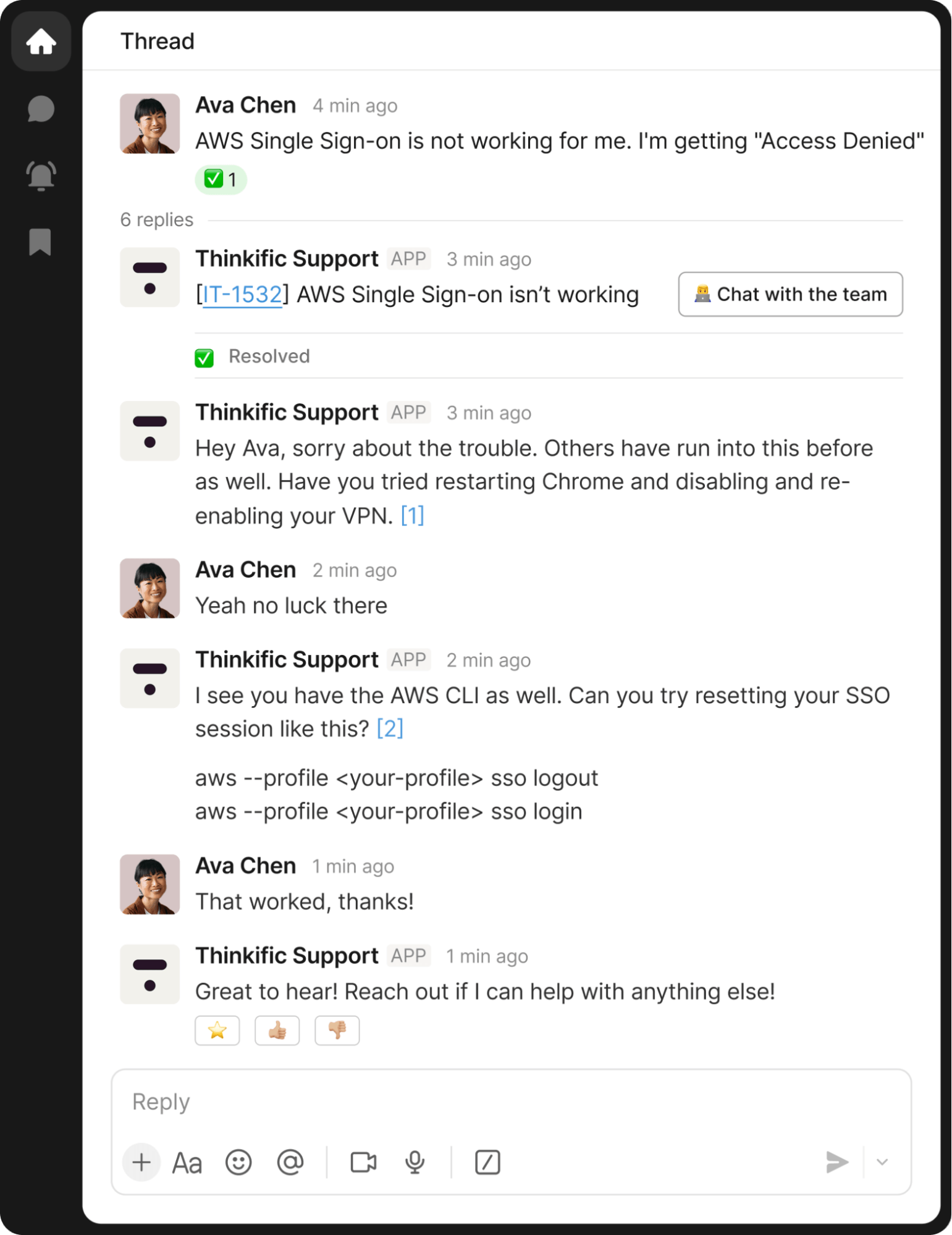 Thinkific Support: AWS Single Sign-On Issue