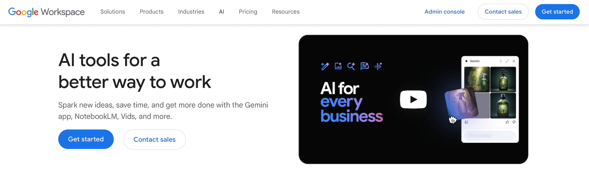 Google Workspace with Gemini homepage: AI tools for a better way to work