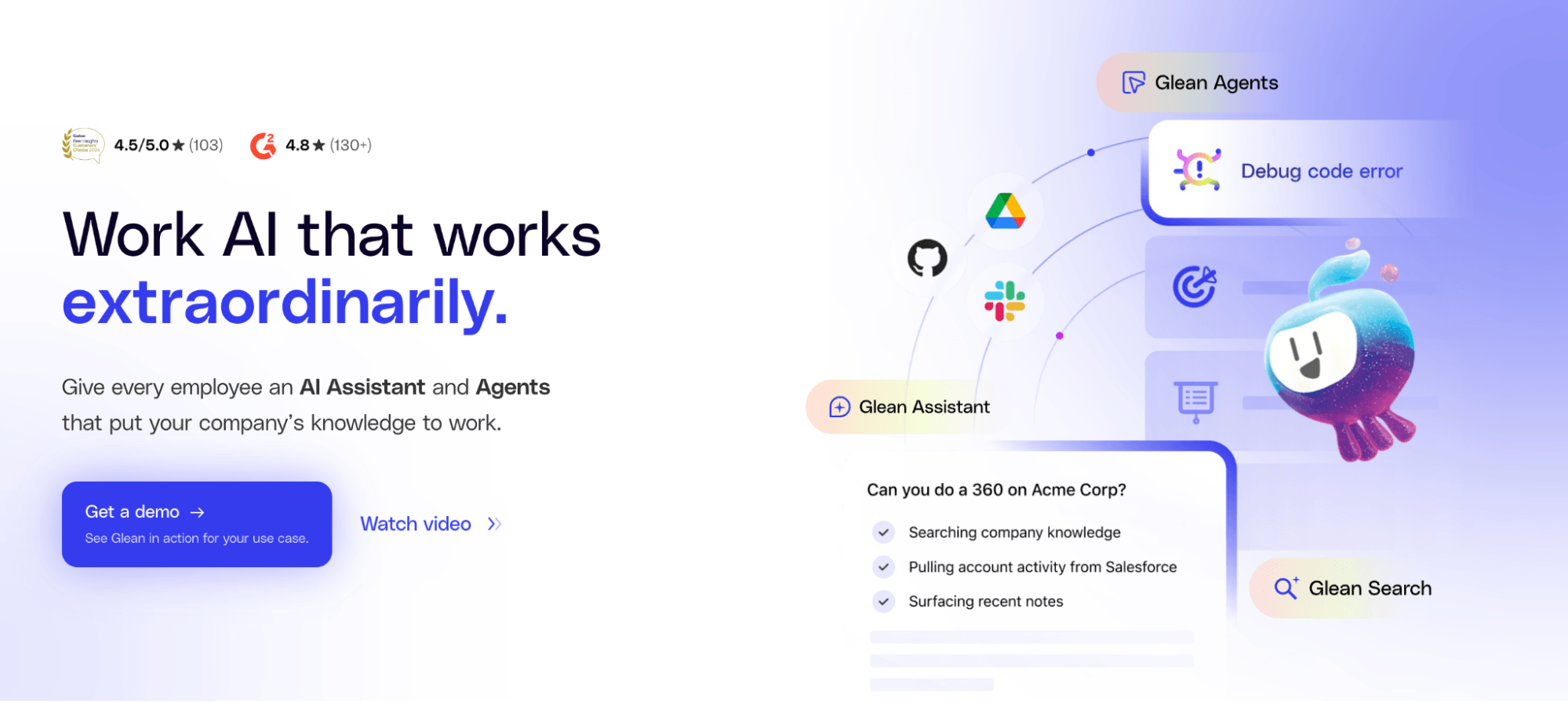 Glean homepage: Work AI that works extraordinarily